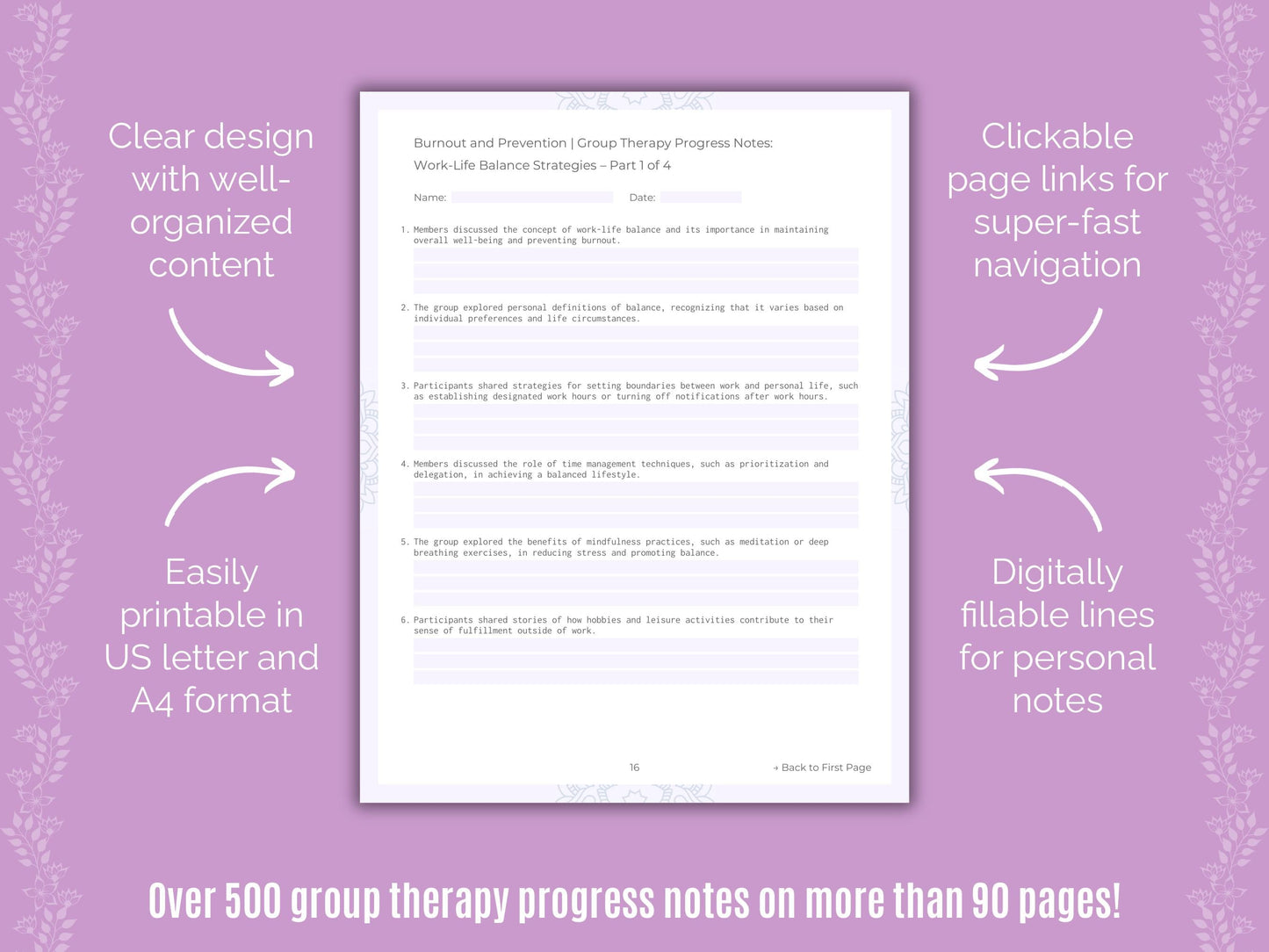 Burnout and Prevention Group Therapy Counseling Templates