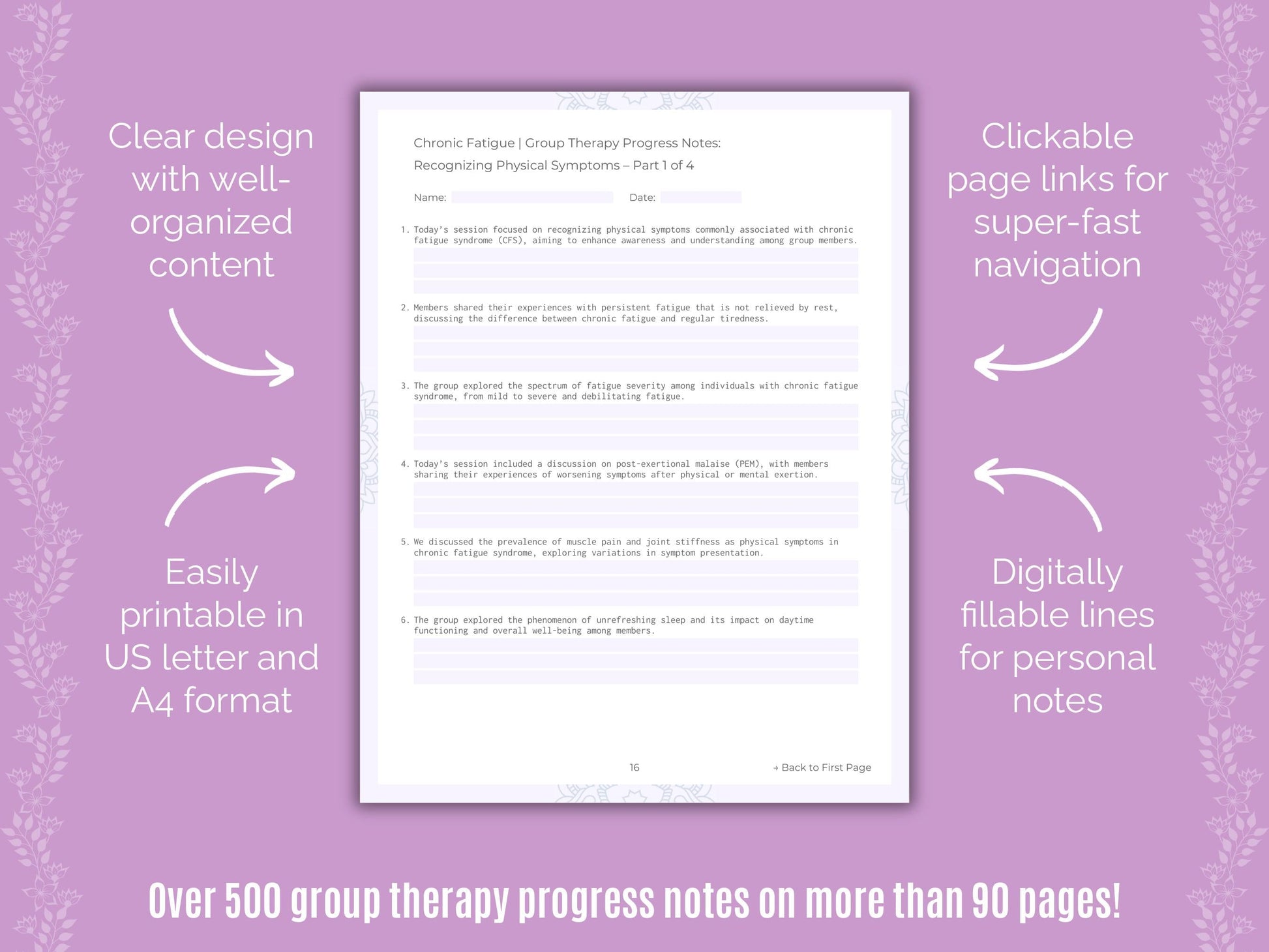 Chronic Fatigue Group Therapy Counseling Templates