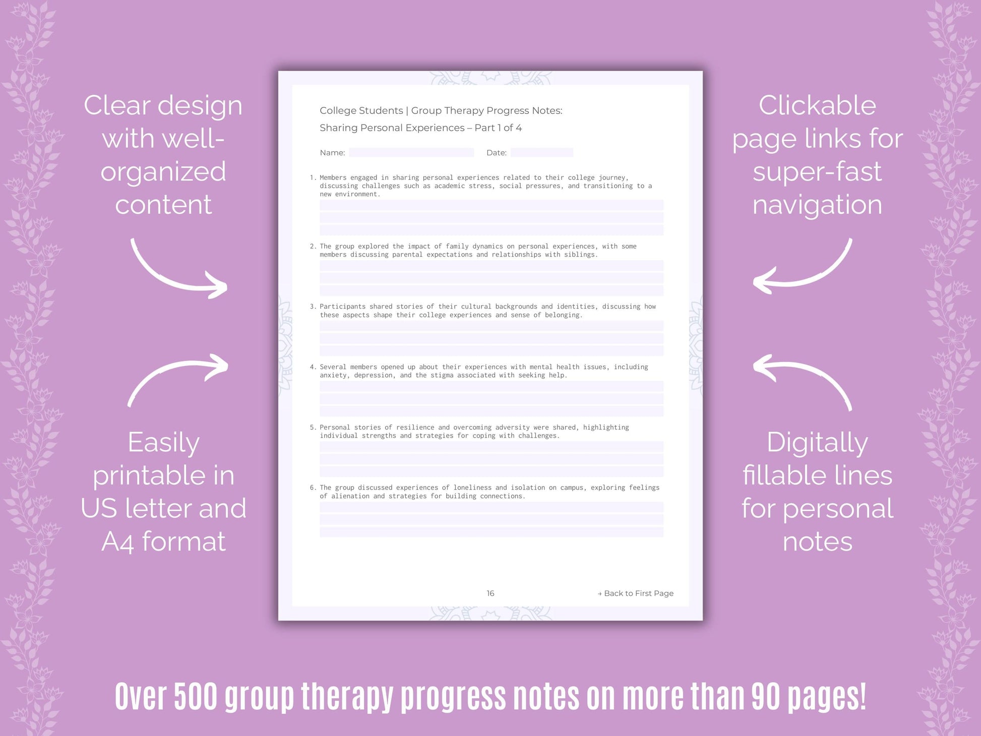 College Students Group Therapy Counseling Templates