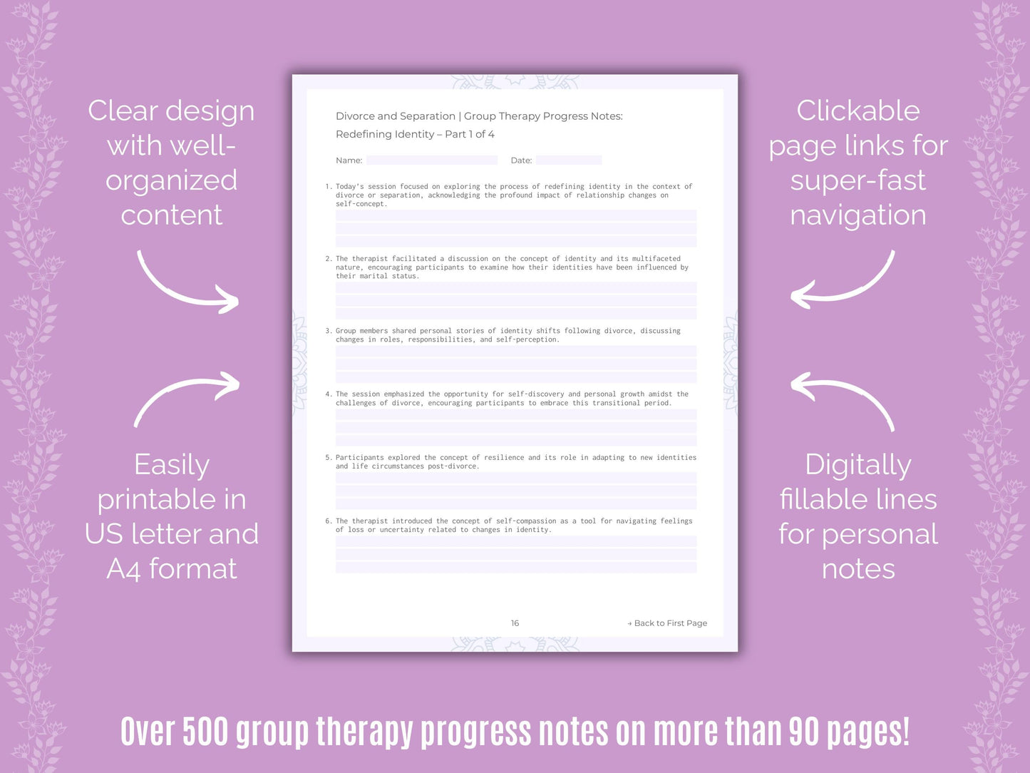 Divorce and Separation Group Therapy Counseling Templates