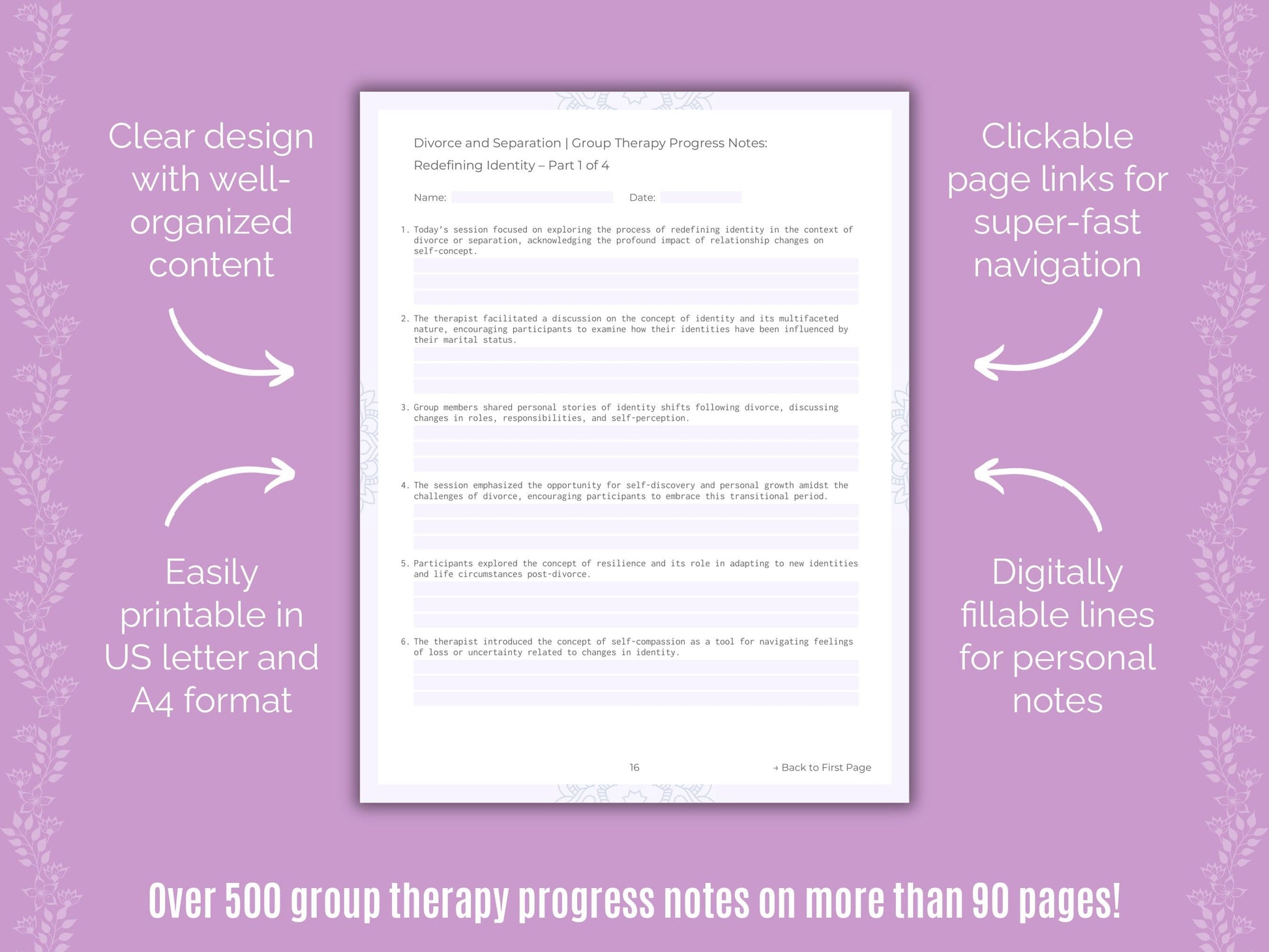 Divorce and Separation Group Therapy Counseling Templates