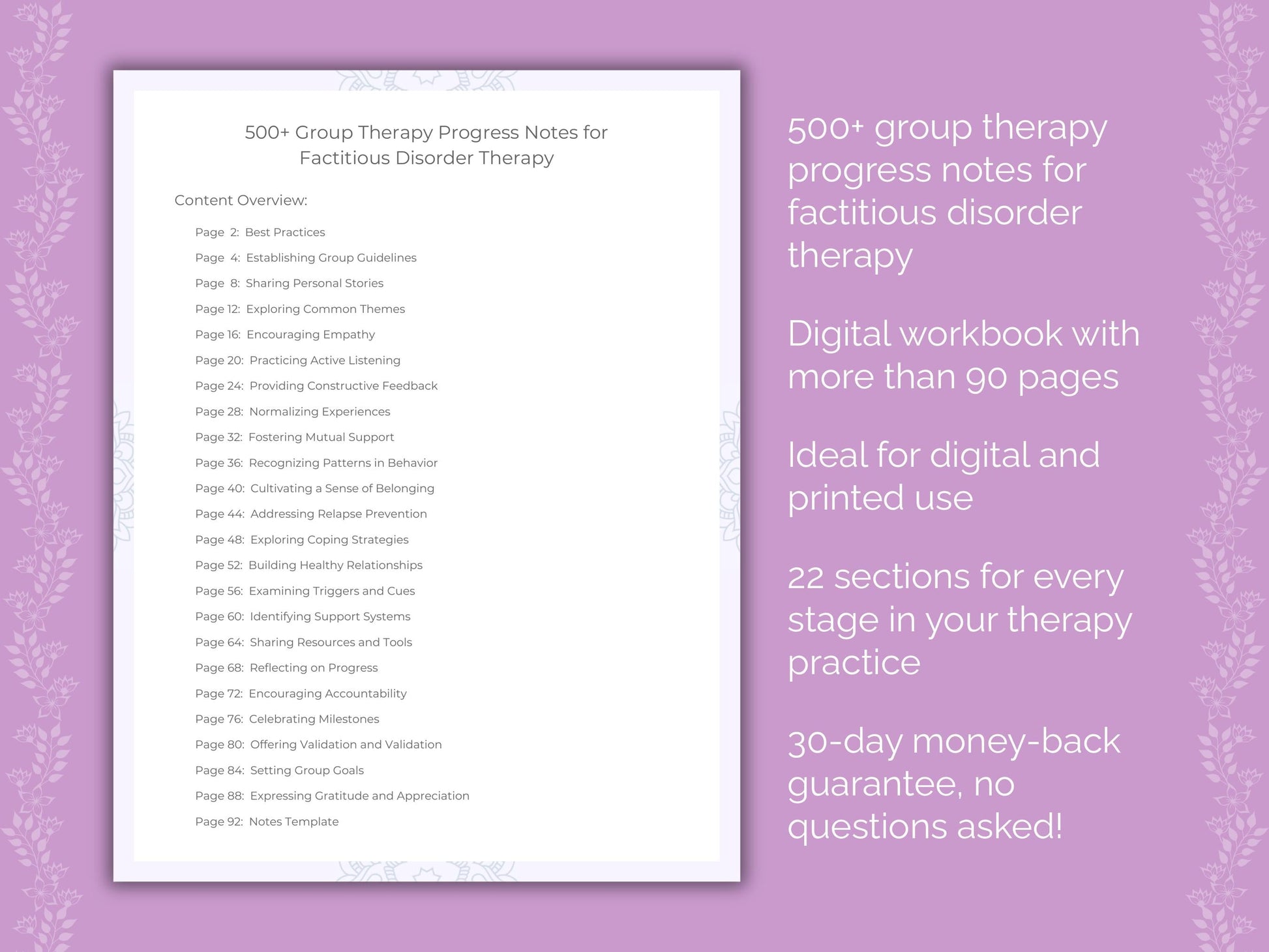 Factitious Disorder Group Therapy Therapist Worksheets