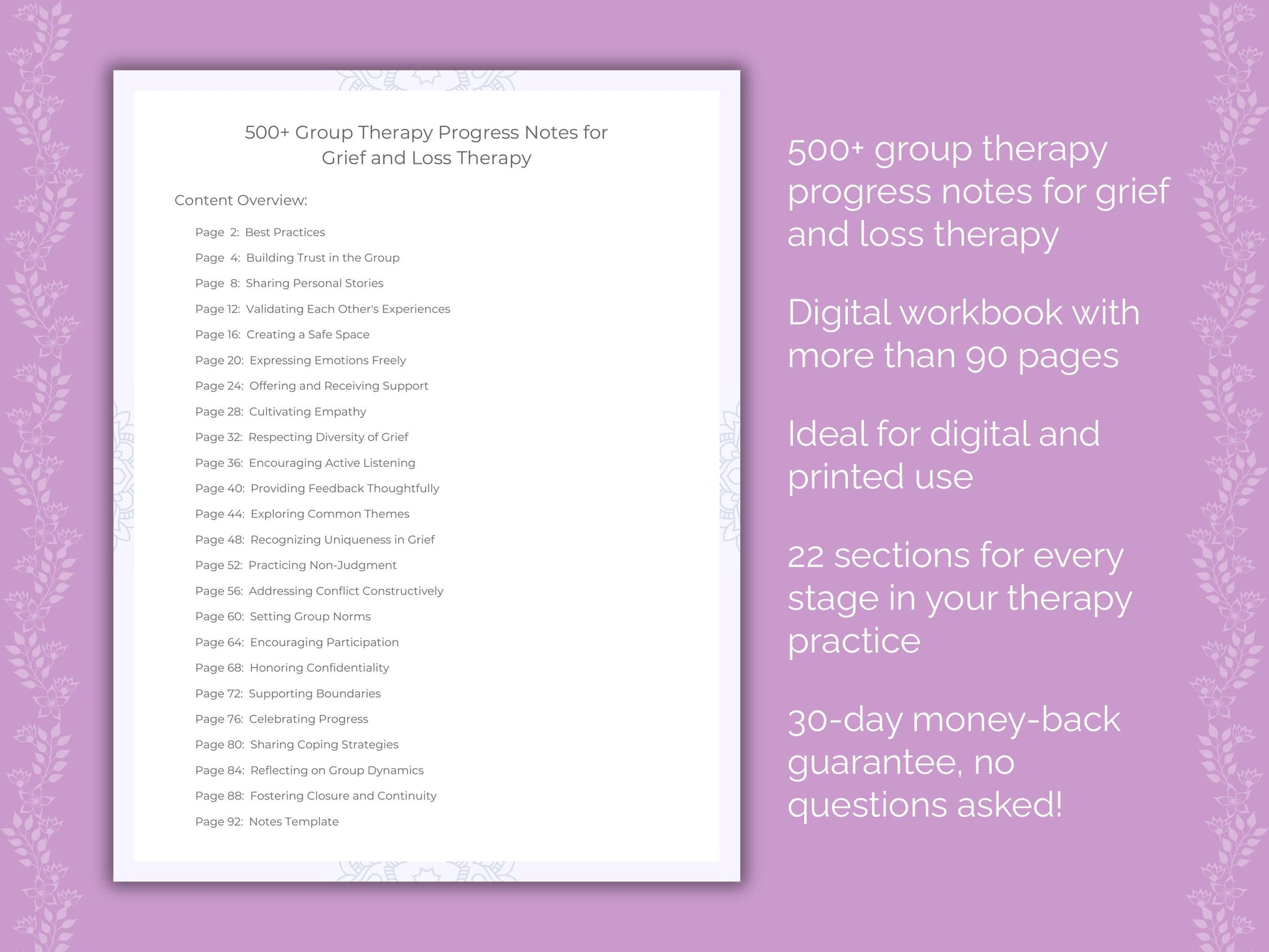 Grief and Loss Group Therapy Therapist Worksheets