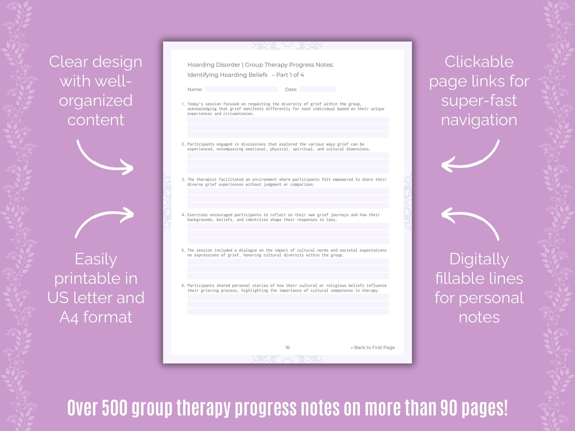 Hoarding Disorder Group Therapy Counseling Templates