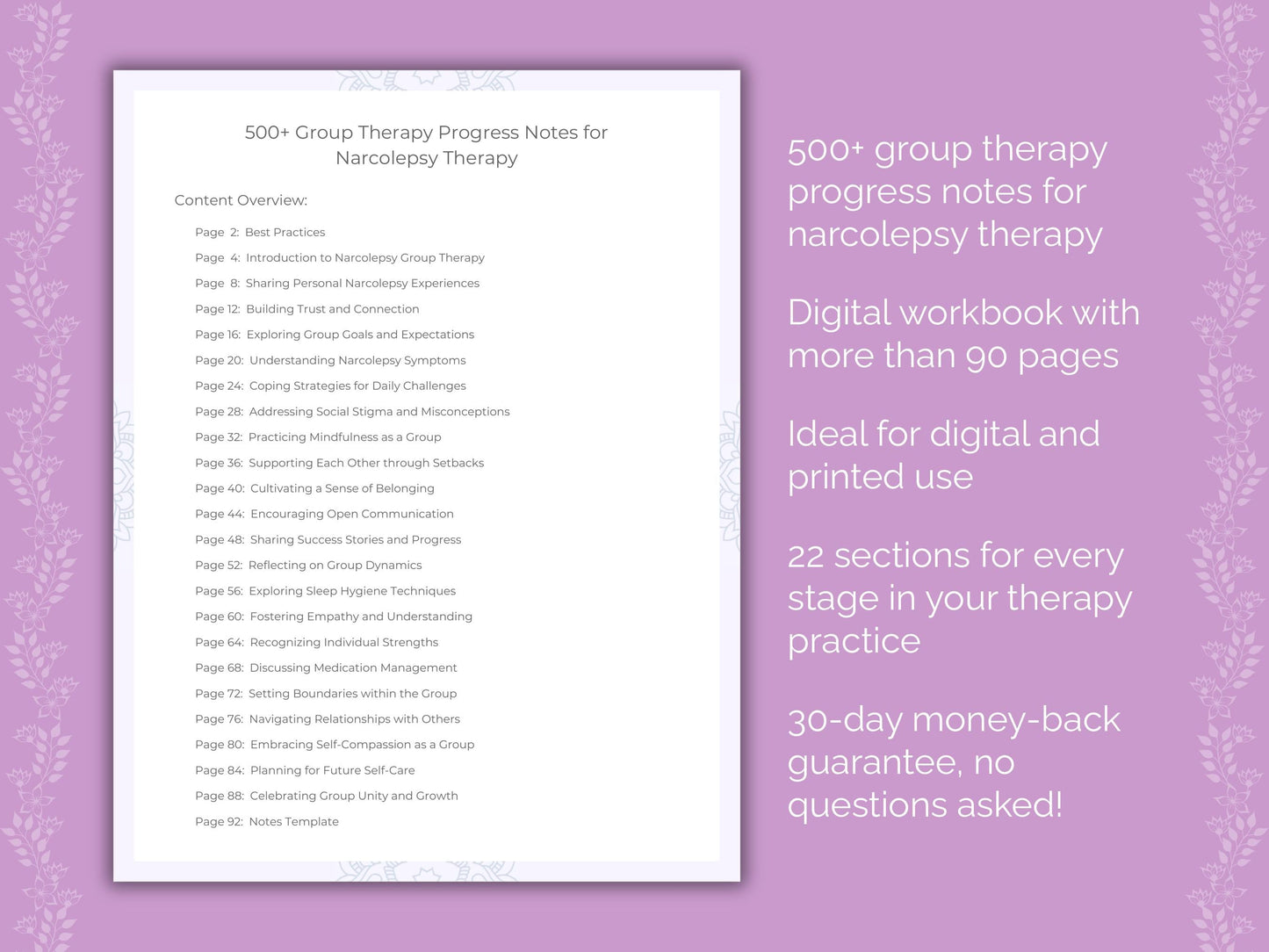 Narcolepsy Group Therapy Therapist Worksheets