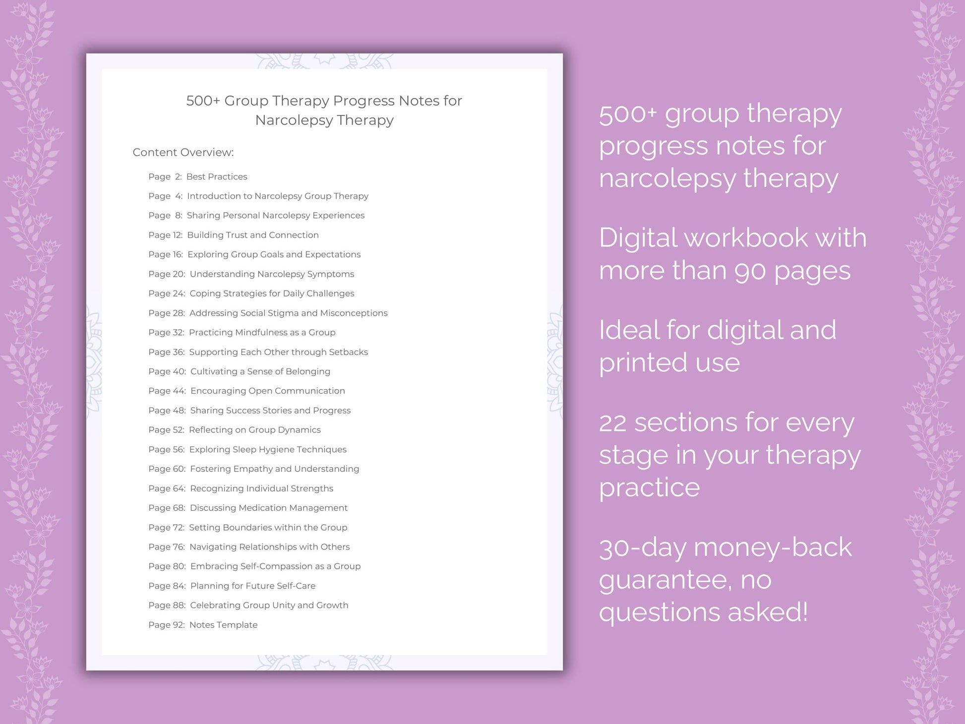 Narcolepsy Group Therapy Therapist Worksheets