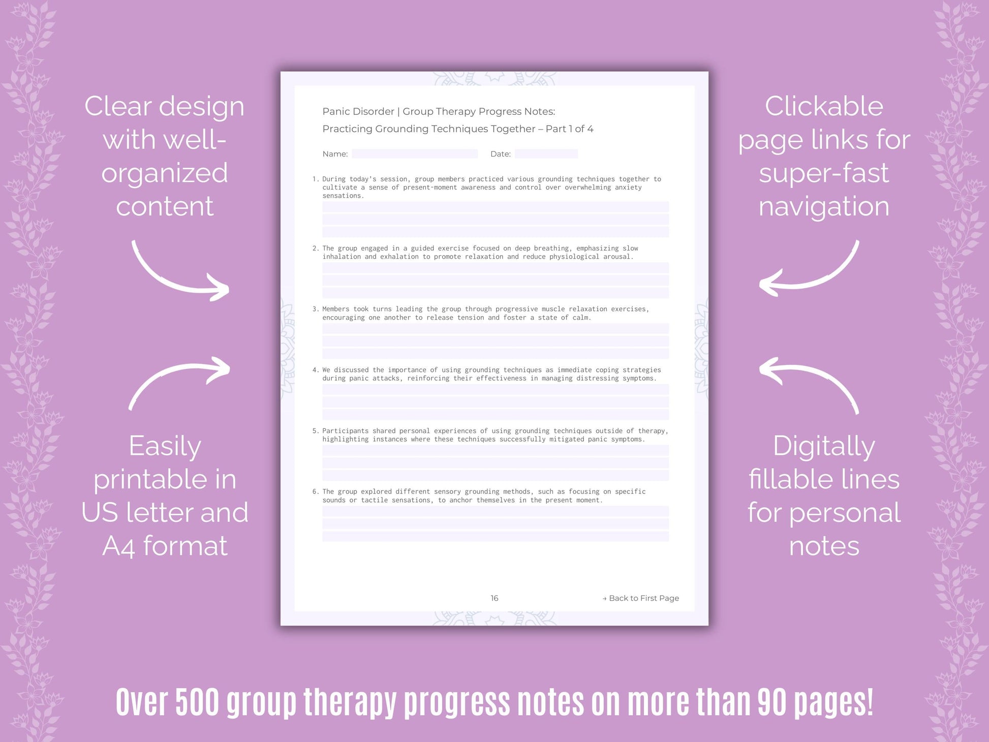 Panic Disorder Group Therapy Counseling Templates