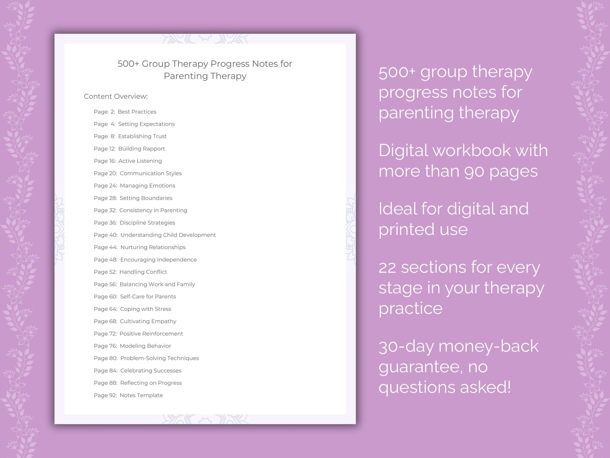 Parenting Group Therapy Therapist Worksheets