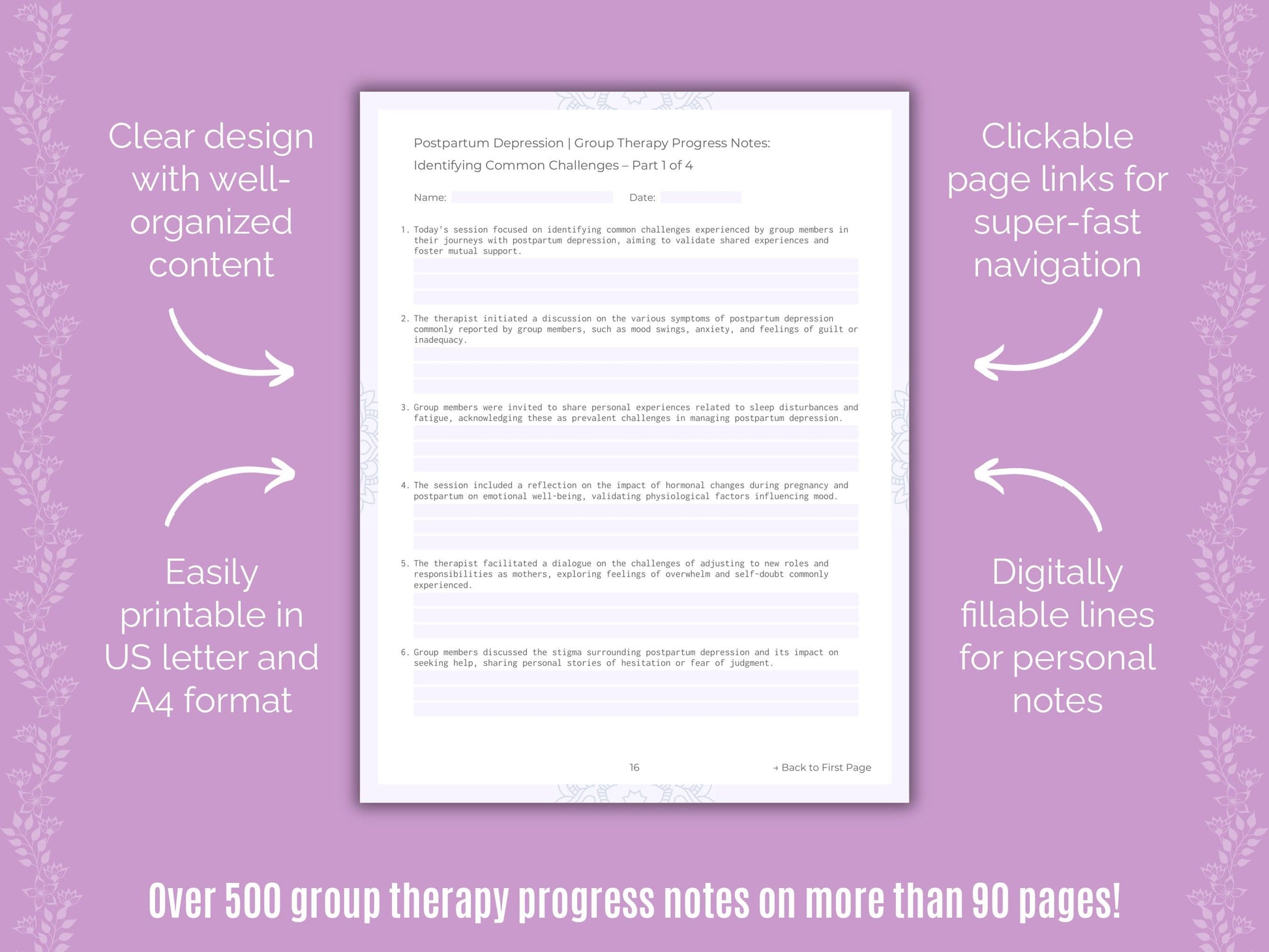 Postpartum Depression Group Therapy Counseling Templates