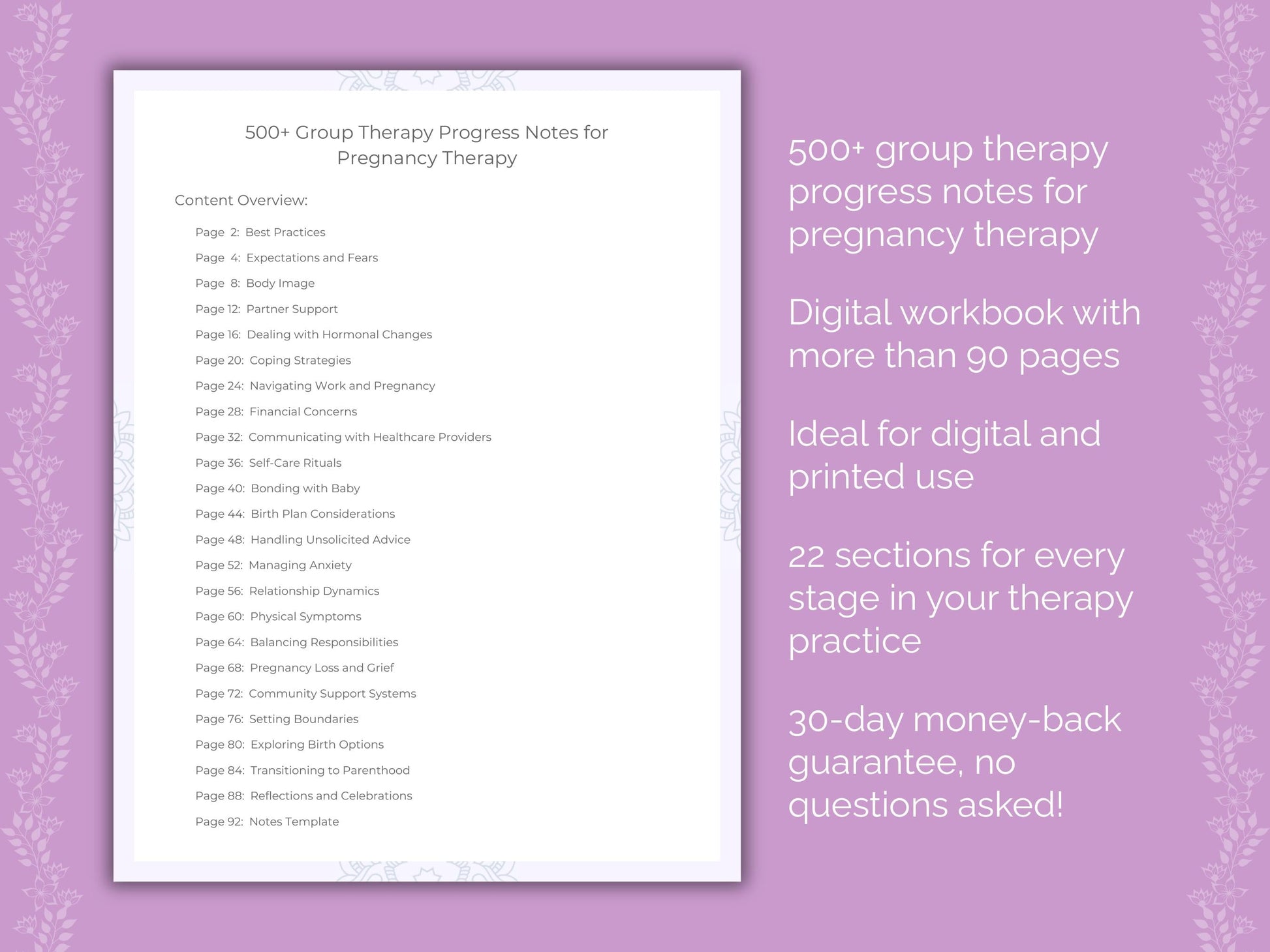 Pregnancy Group Therapy Therapist Worksheets