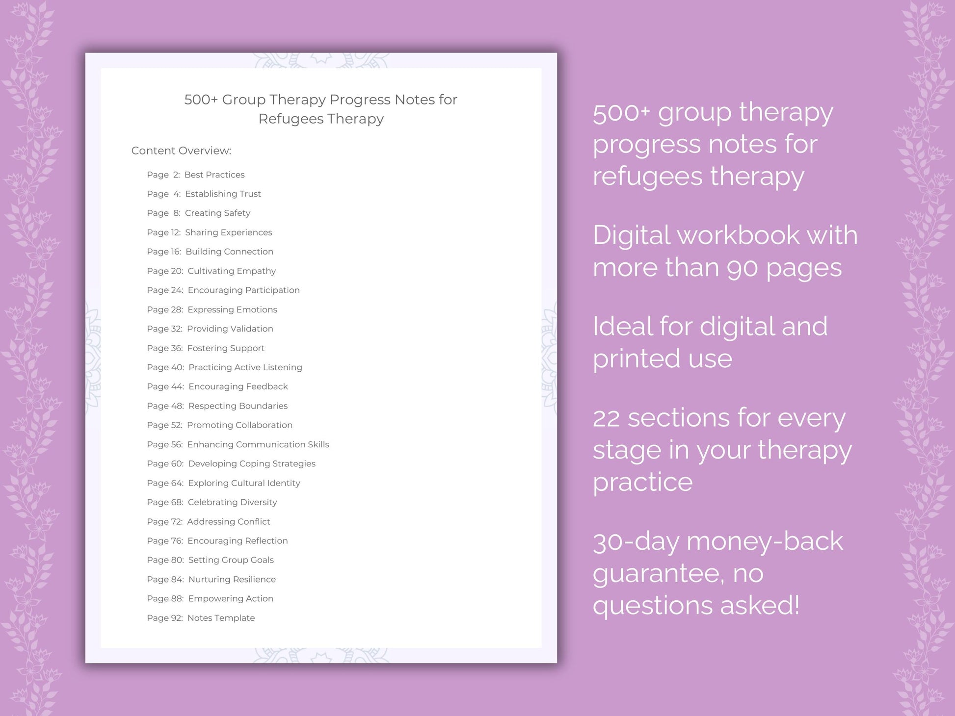 Refugees Group Therapy Therapist Worksheets