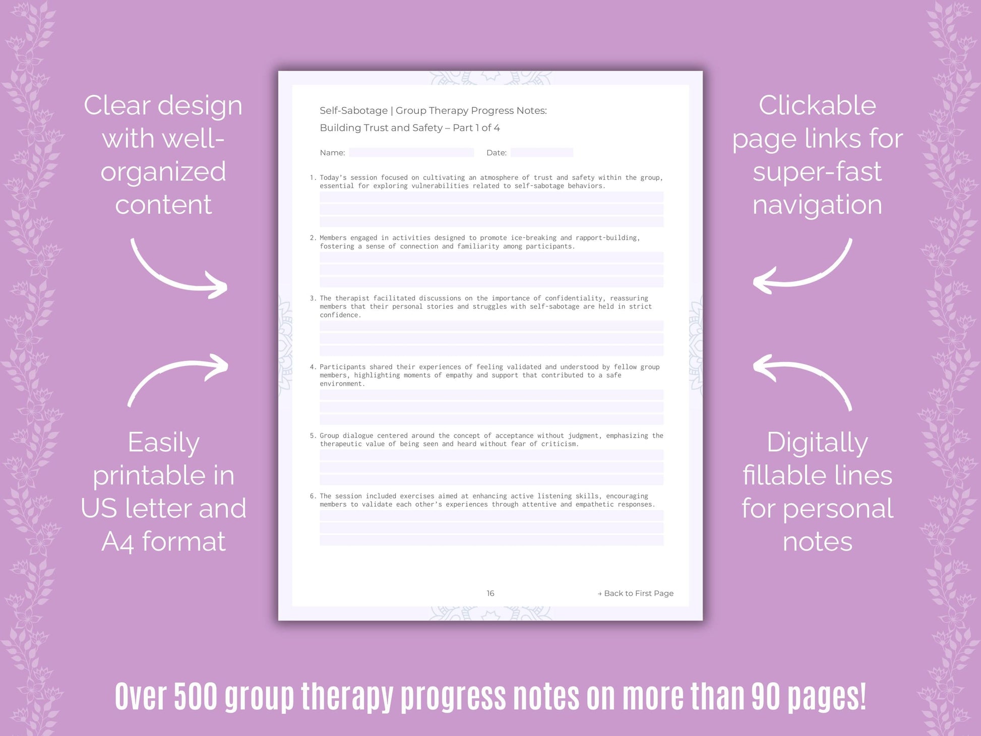 Self-Sabotage Group Therapy Counseling Templates