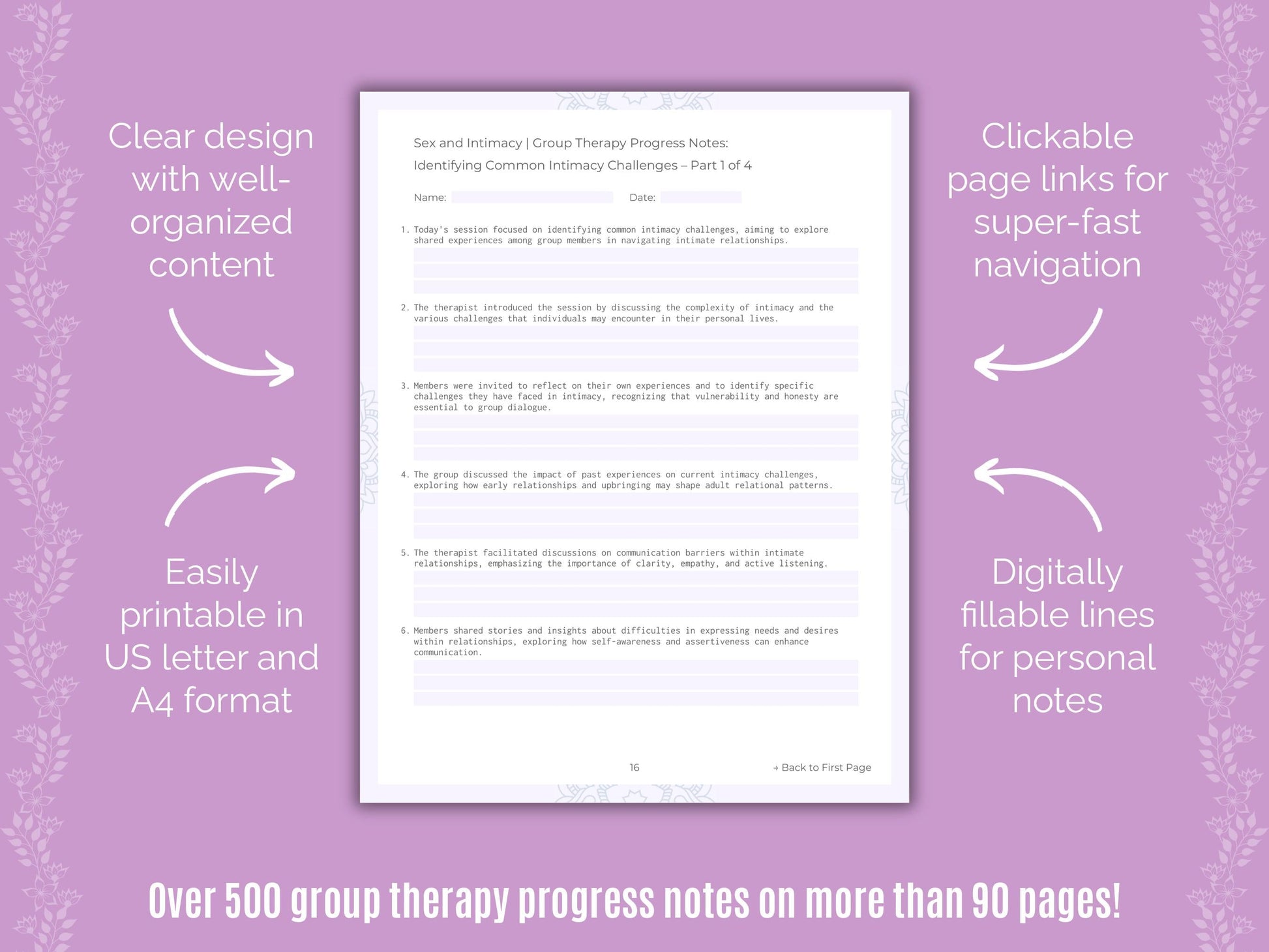 Sex and Intimacy Group Therapy Counseling Templates