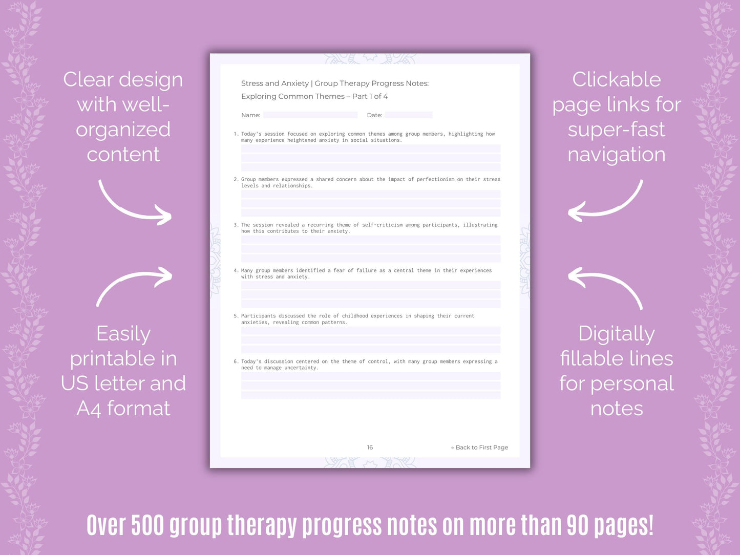 Stress and Anxiety Group Therapy Counseling Templates