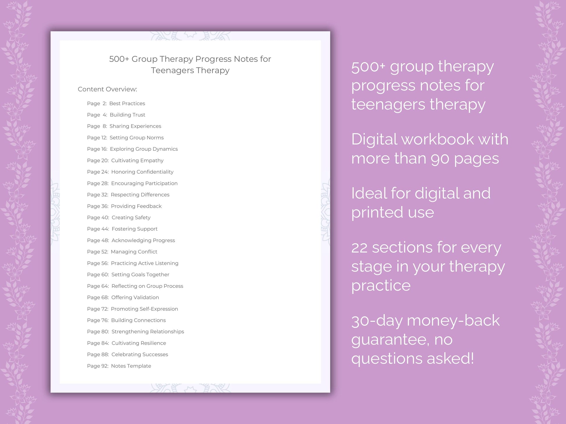 Teenagers Group Therapy Therapist Worksheets