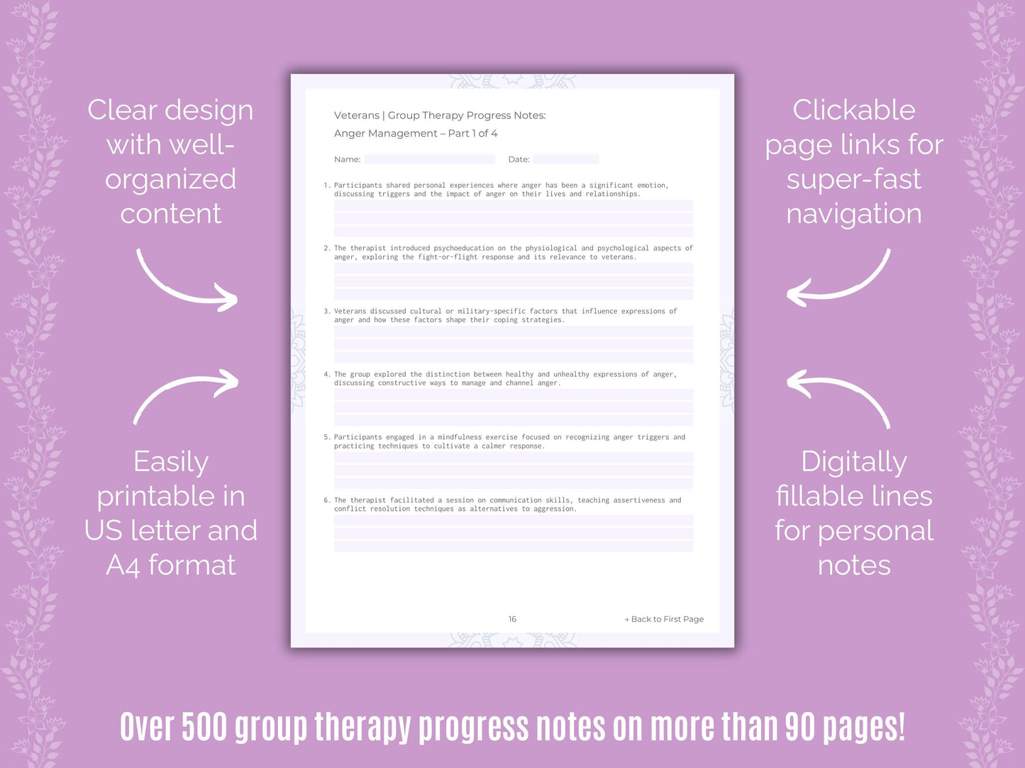 Veterans Group Therapy Counseling Templates