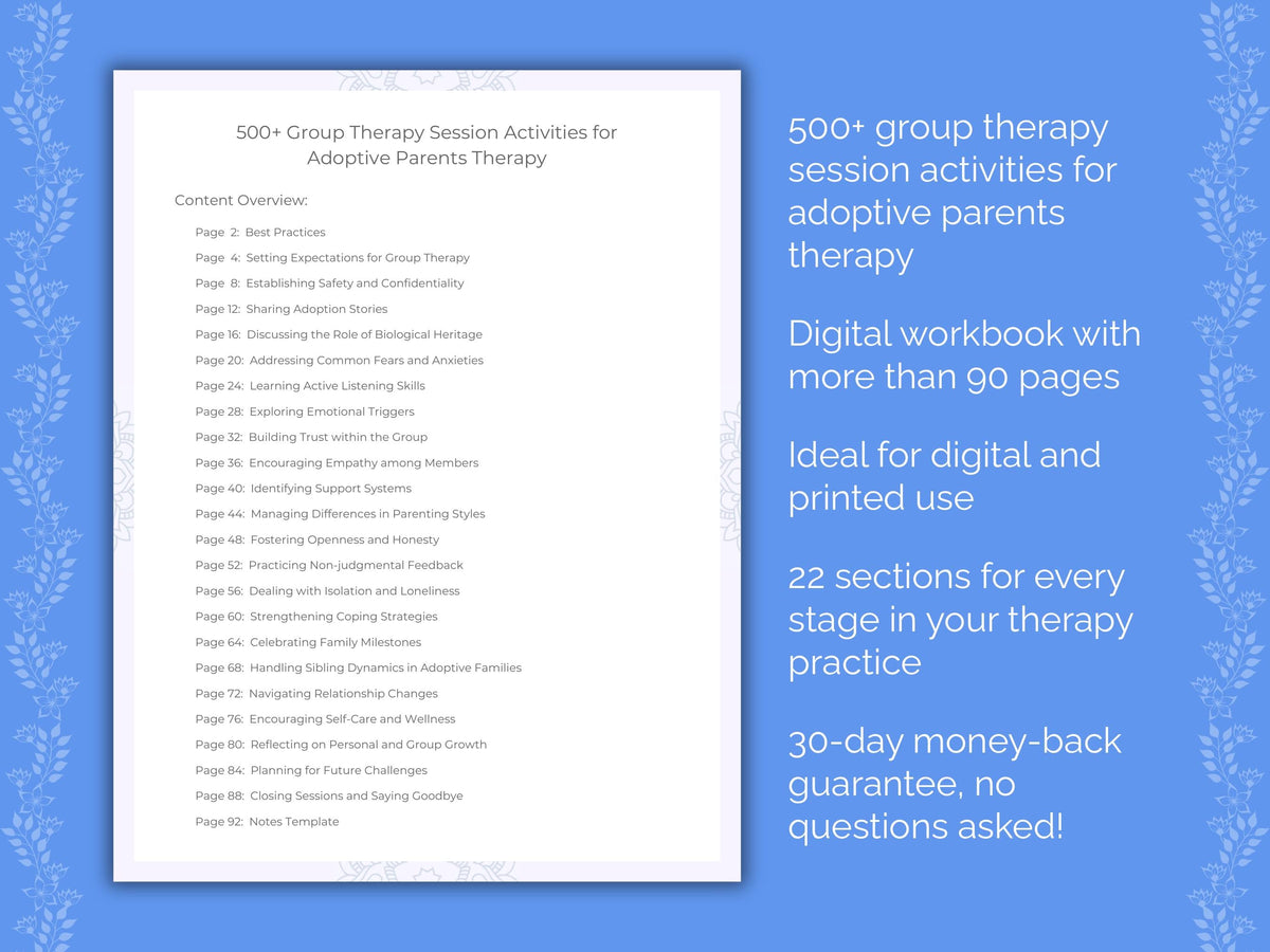Adoptive Parents Group Therapy Therapist Worksheets
