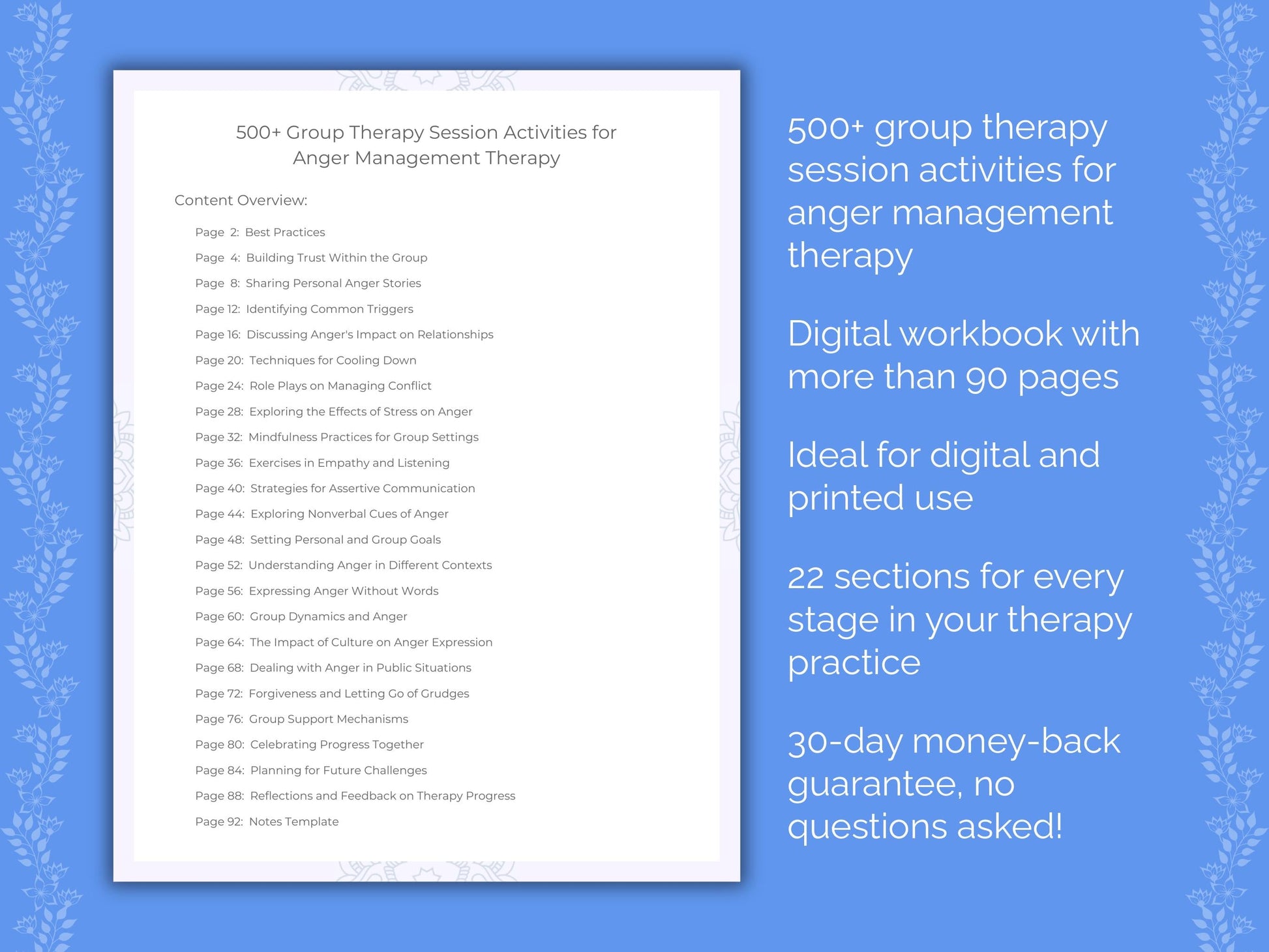 Anger Management Group Therapy Therapist Worksheets