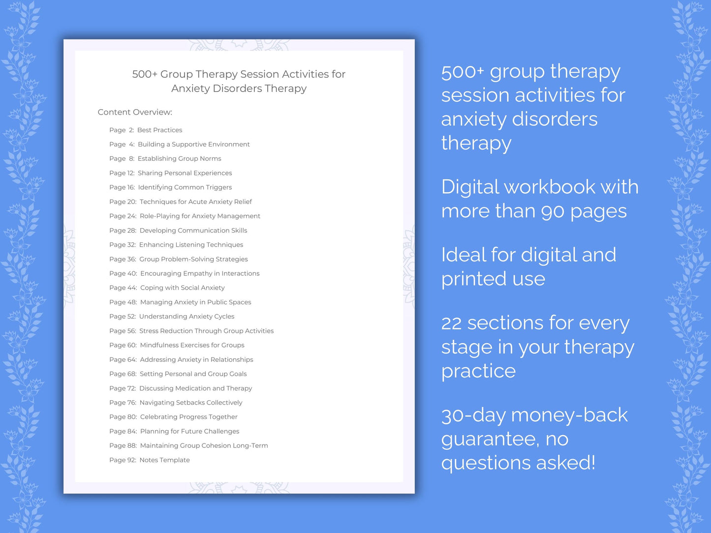 Anxiety Disorders Group Therapy Therapist Worksheets