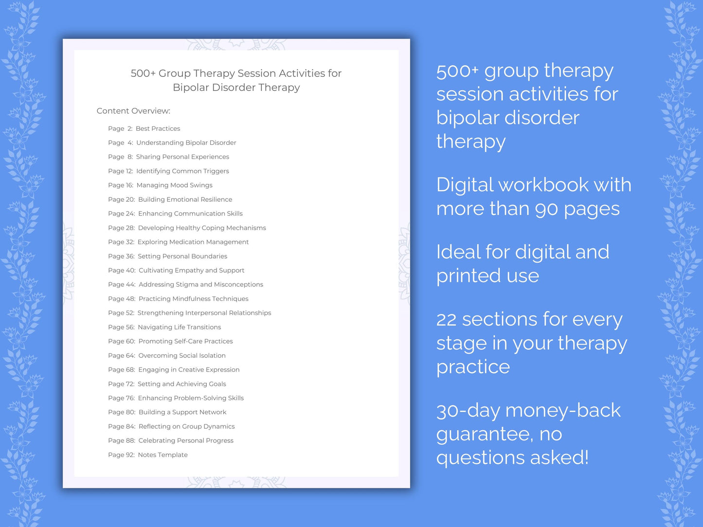 Bipolar Disorder Group Therapy Therapist Worksheets