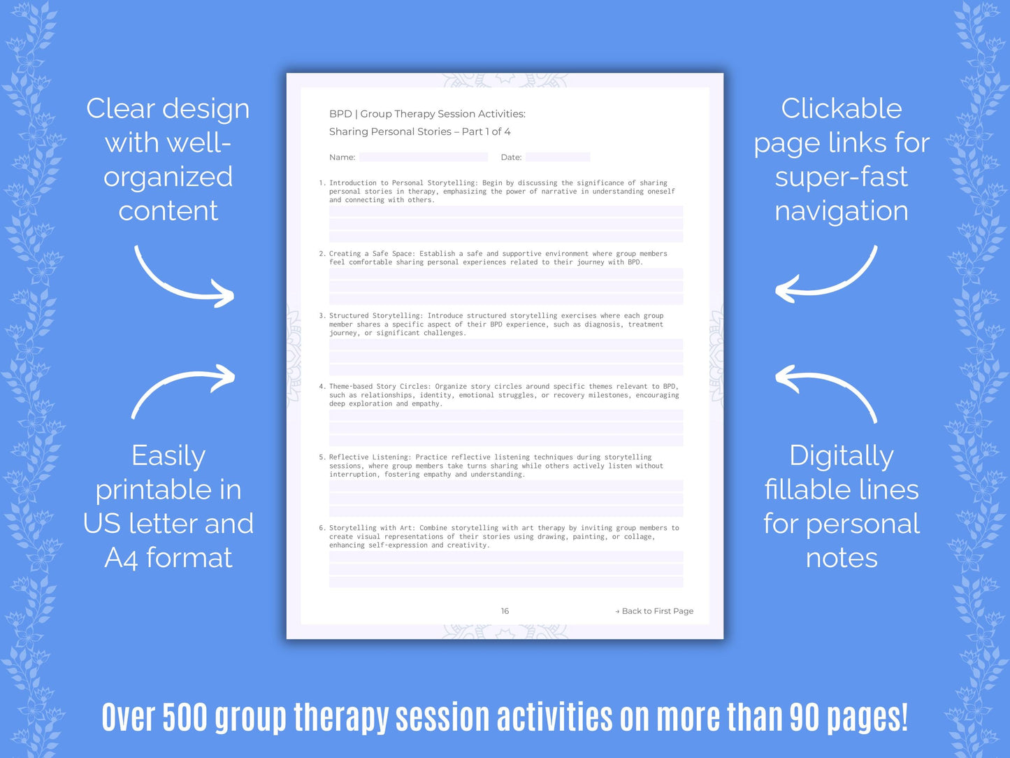 Borderline Personality Disorder (BPD) Group Therapy Counseling Templates