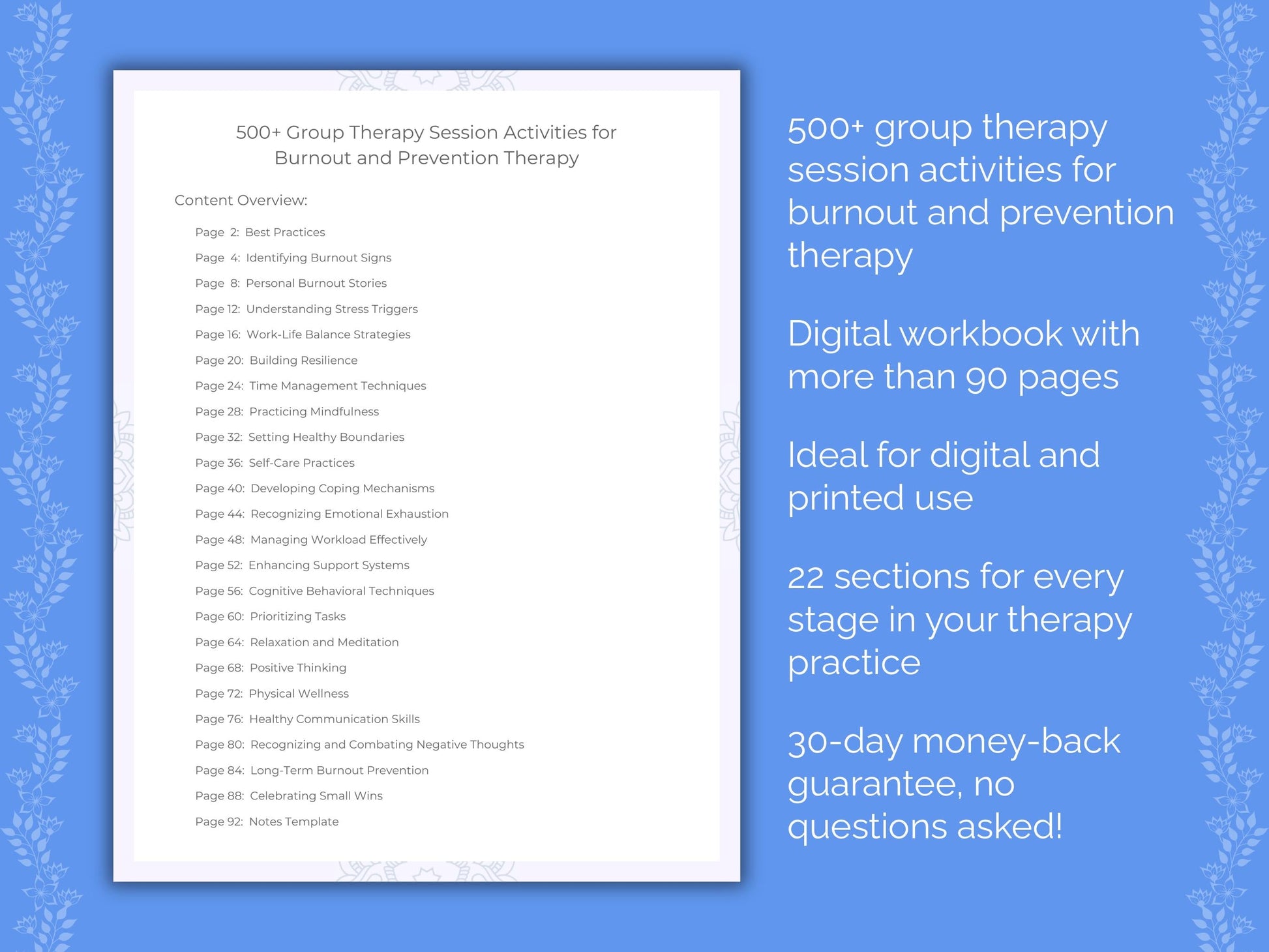 Burnout and Prevention Group Therapy Therapist Worksheets