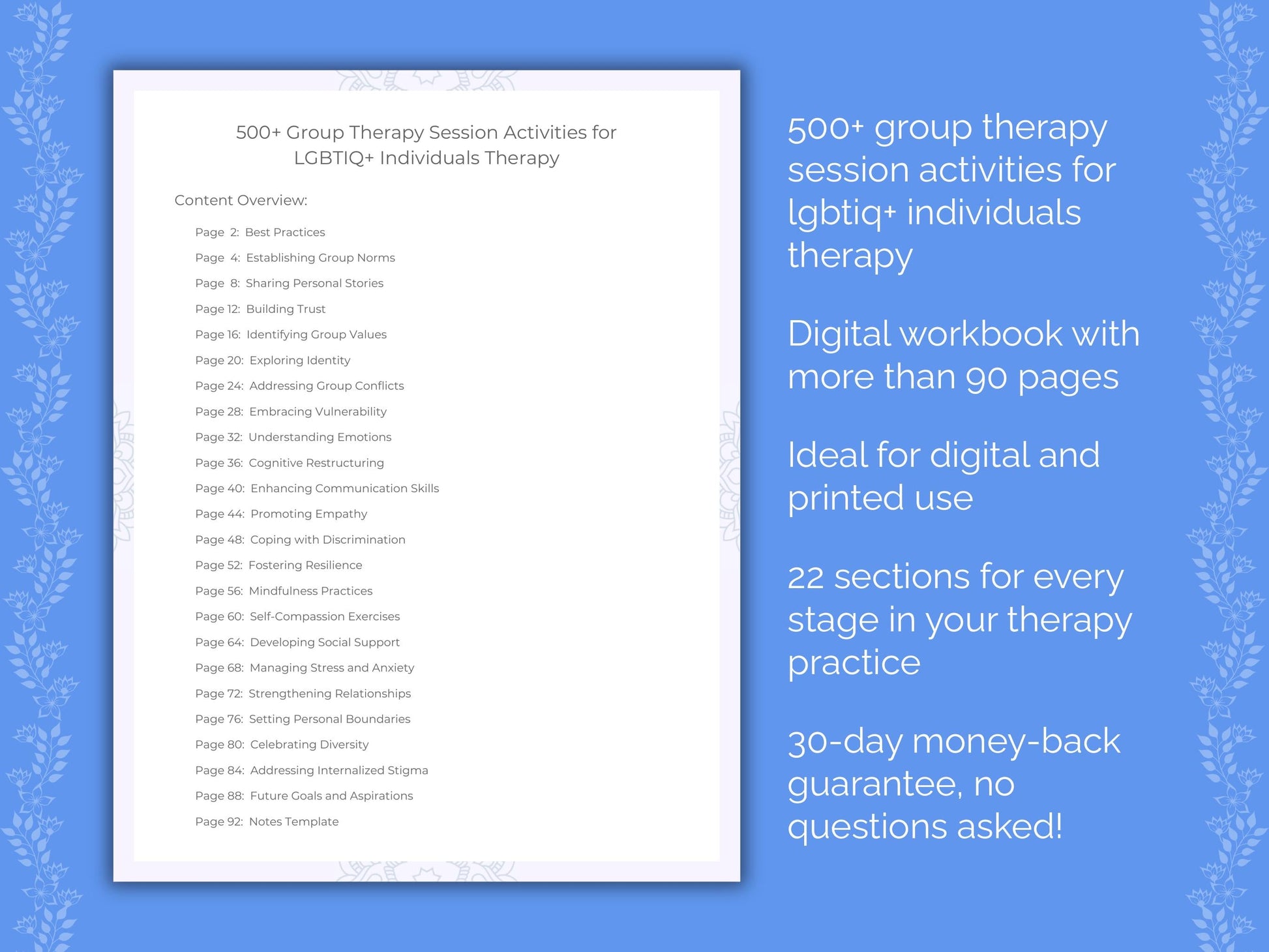 LGBTIQ+ Individuals Group Therapy Therapist Worksheets