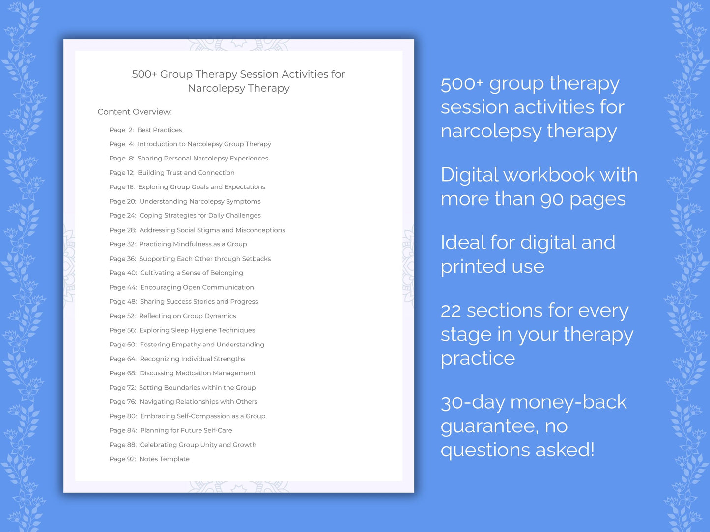 Narcolepsy Group Therapy Therapist Worksheets