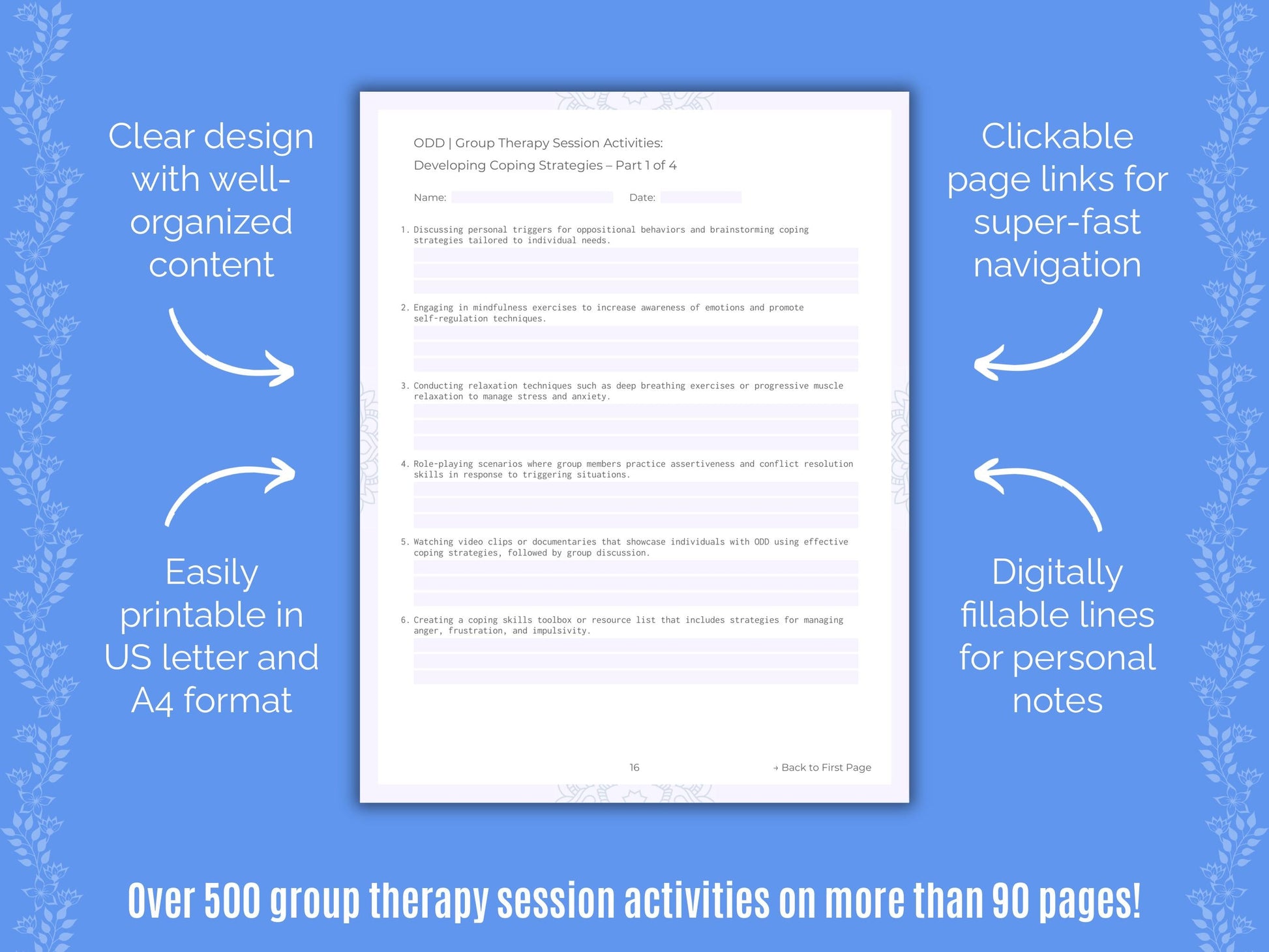 Oppositional Defiant Disorder (ODD) Group Therapy Counseling Templates