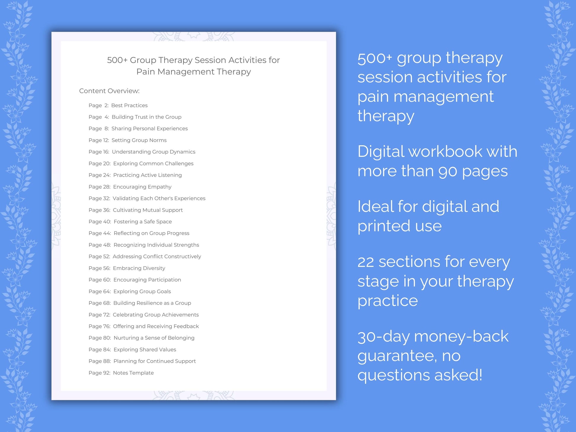 Pain Management Group Therapy Therapist Worksheets