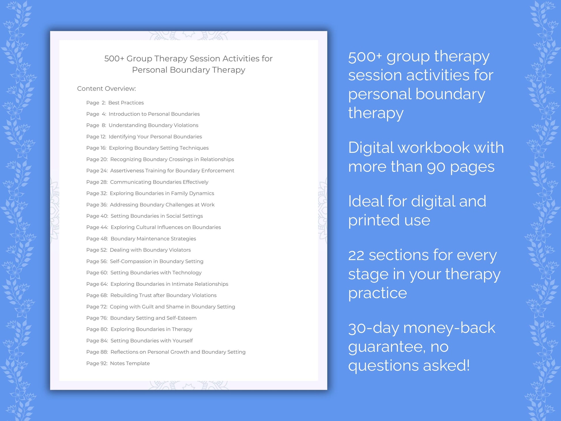 Personal Boundary Group Therapy Therapist Worksheets