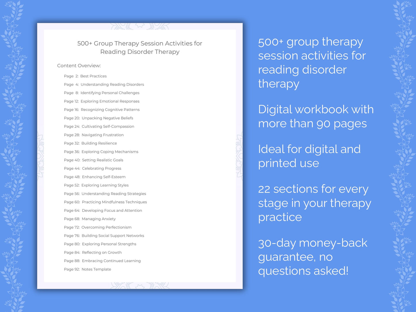Reading Disorder Group Therapy Therapist Worksheets