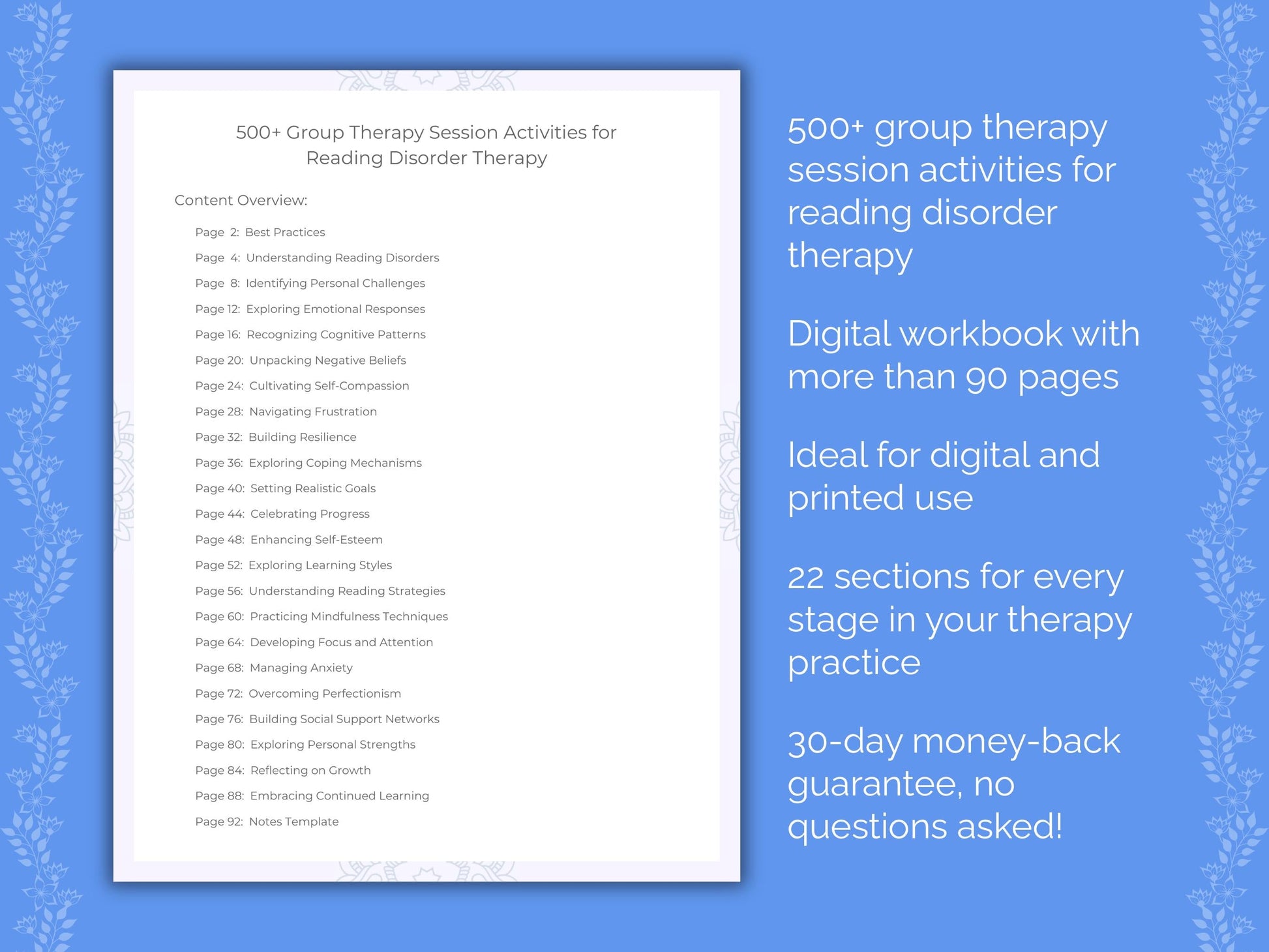 Reading Disorder Group Therapy Therapist Worksheets