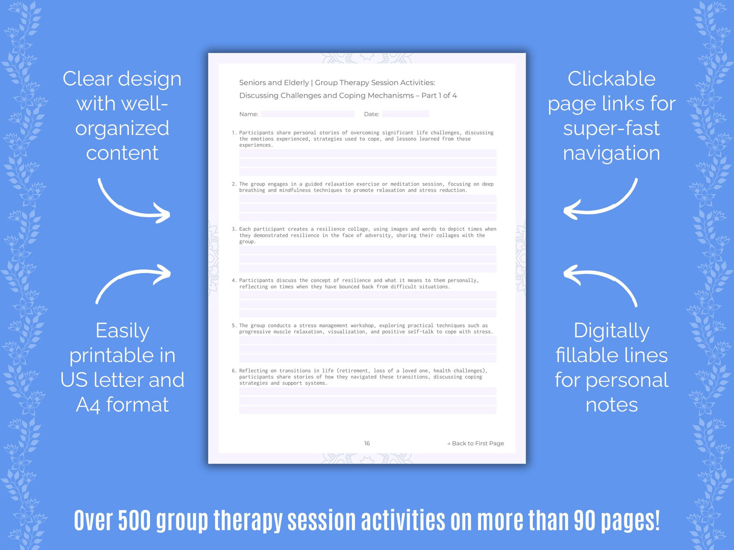 Seniors and Elderly Group Therapy Counseling Templates