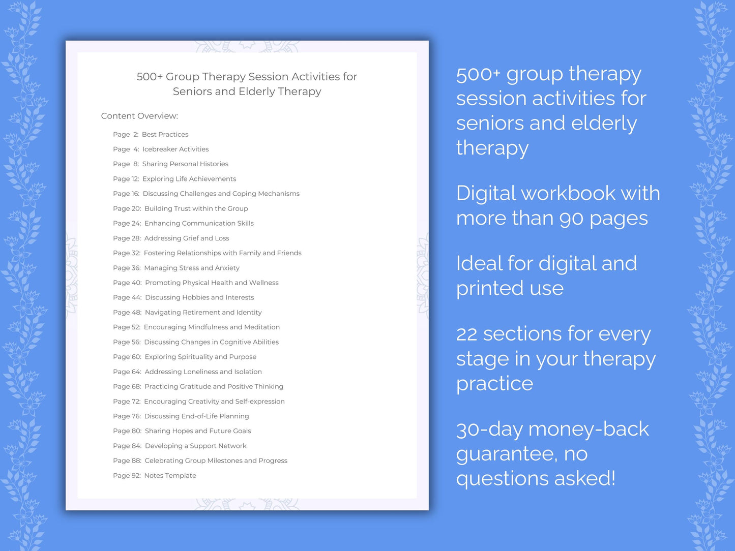 Seniors and Elderly Group Therapy Therapist Worksheets