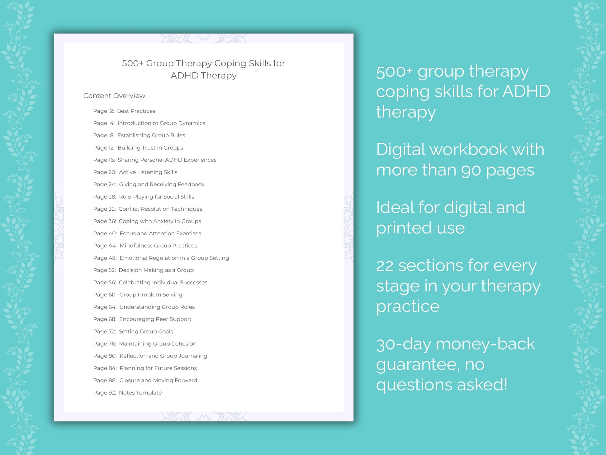 ADHD Group Therapy Therapist Worksheets