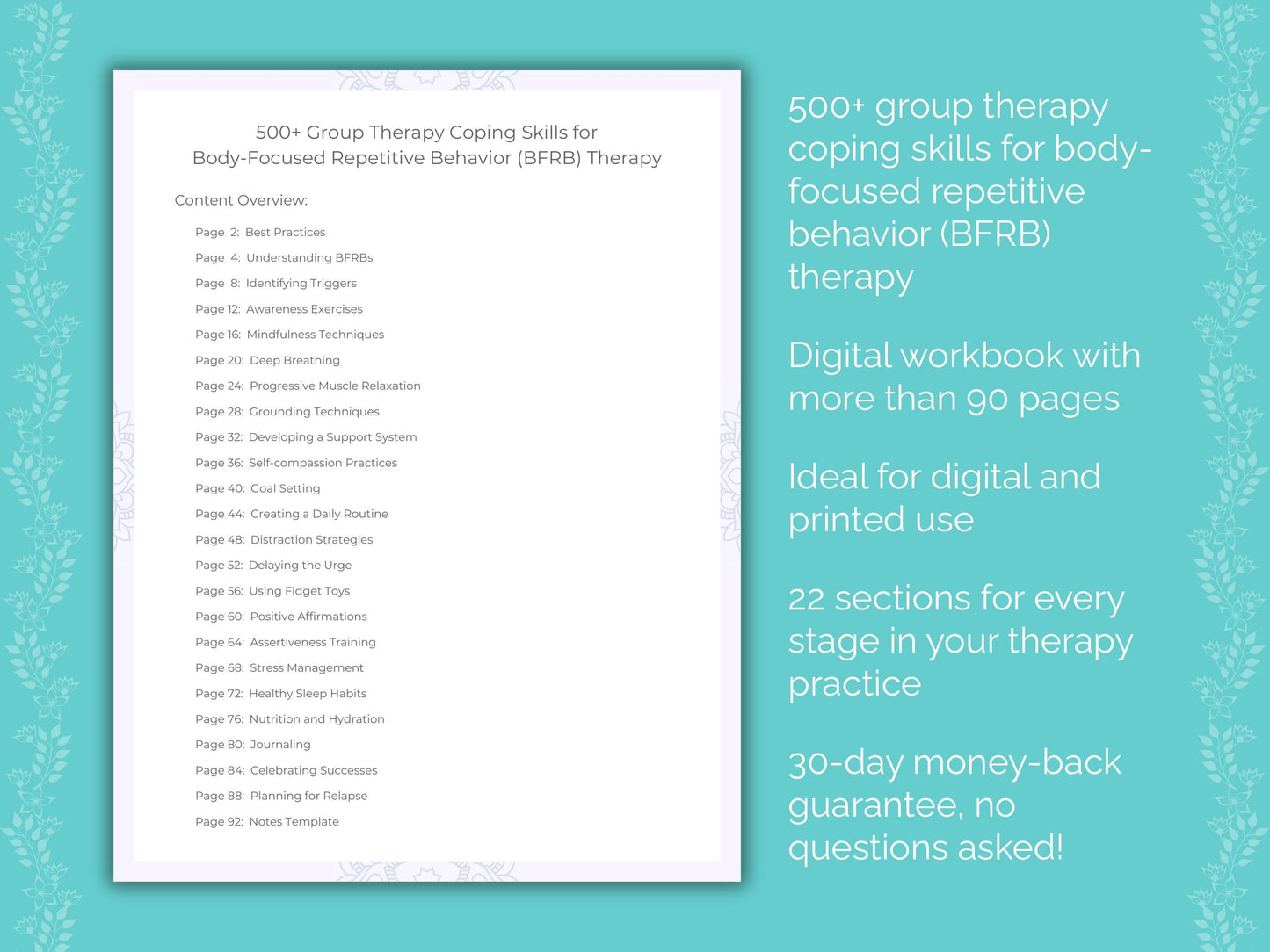 Body-Focused Repetitive Behavior (BFRB) Group Therapy Therapist Worksheets