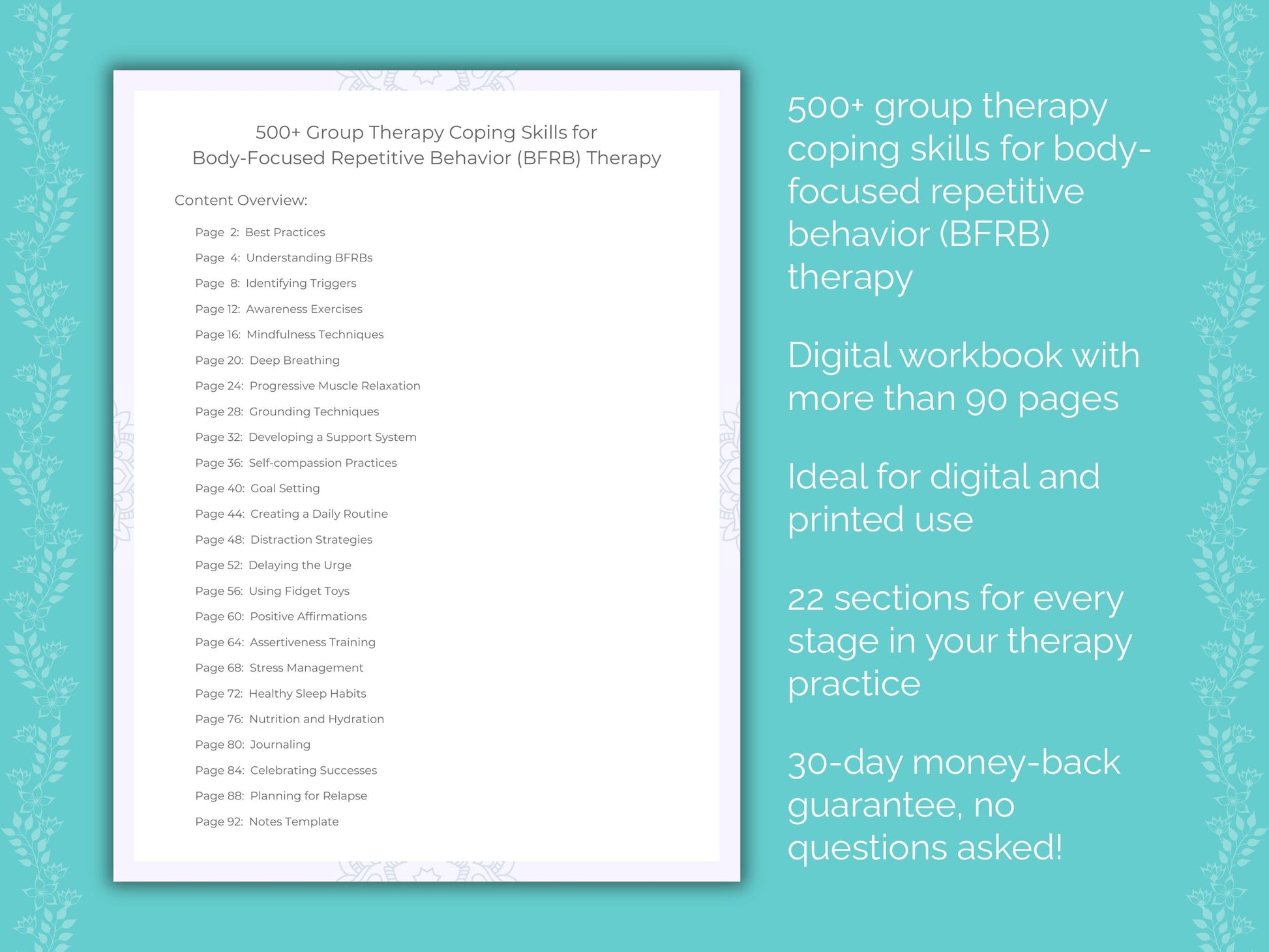 Body-Focused Repetitive Behavior (BFRB) Group Therapy Therapist Worksheets