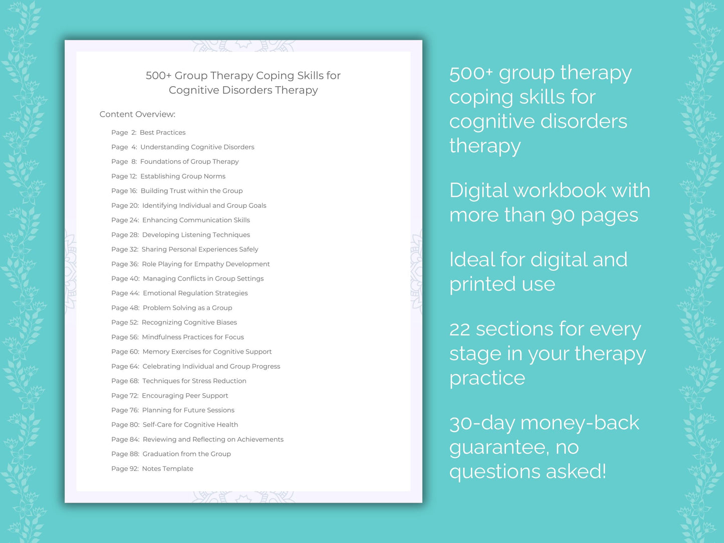 Cognitive Disorders Group Therapy Therapist Worksheets