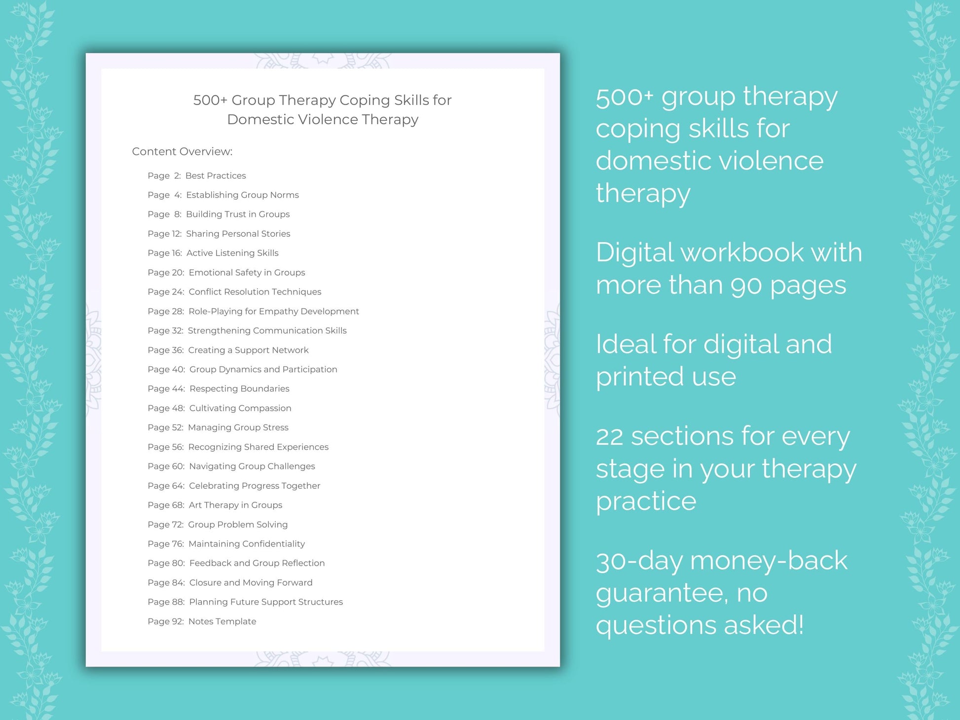 Domestic Violence Group Therapy Therapist Worksheets