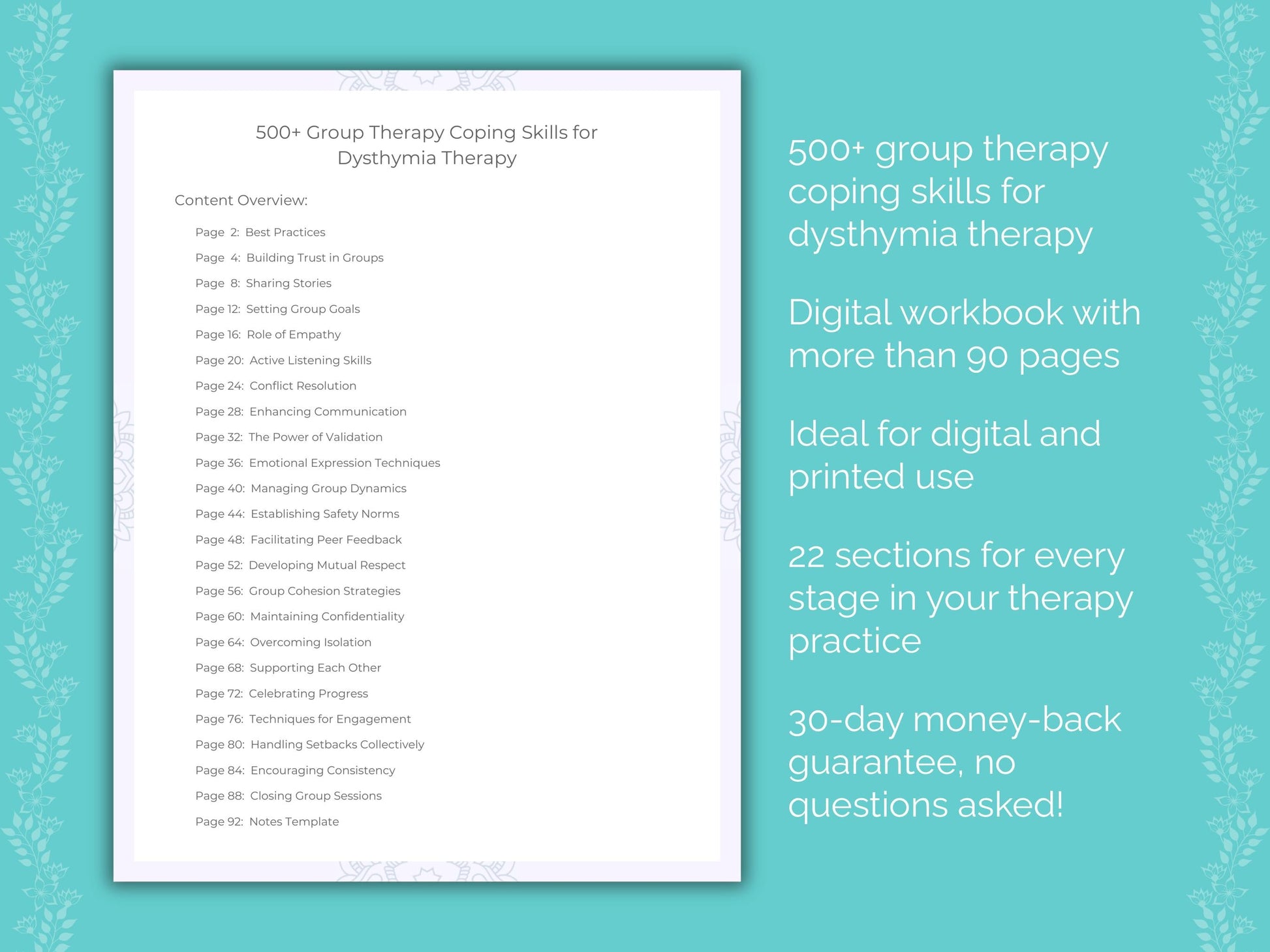 Dysthymia Group Therapy Therapist Worksheets
