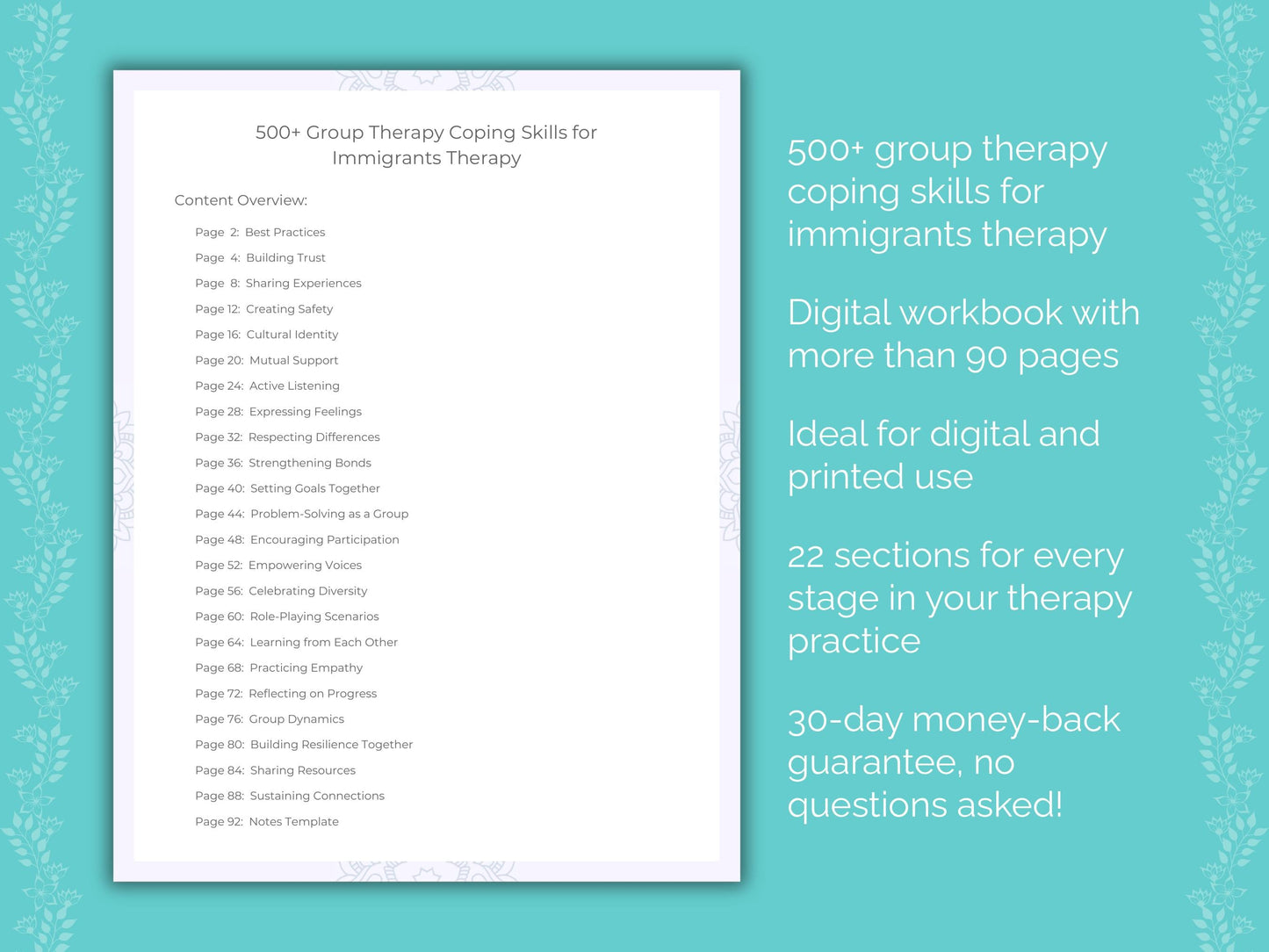 Immigrants Group Therapy Therapist Worksheets