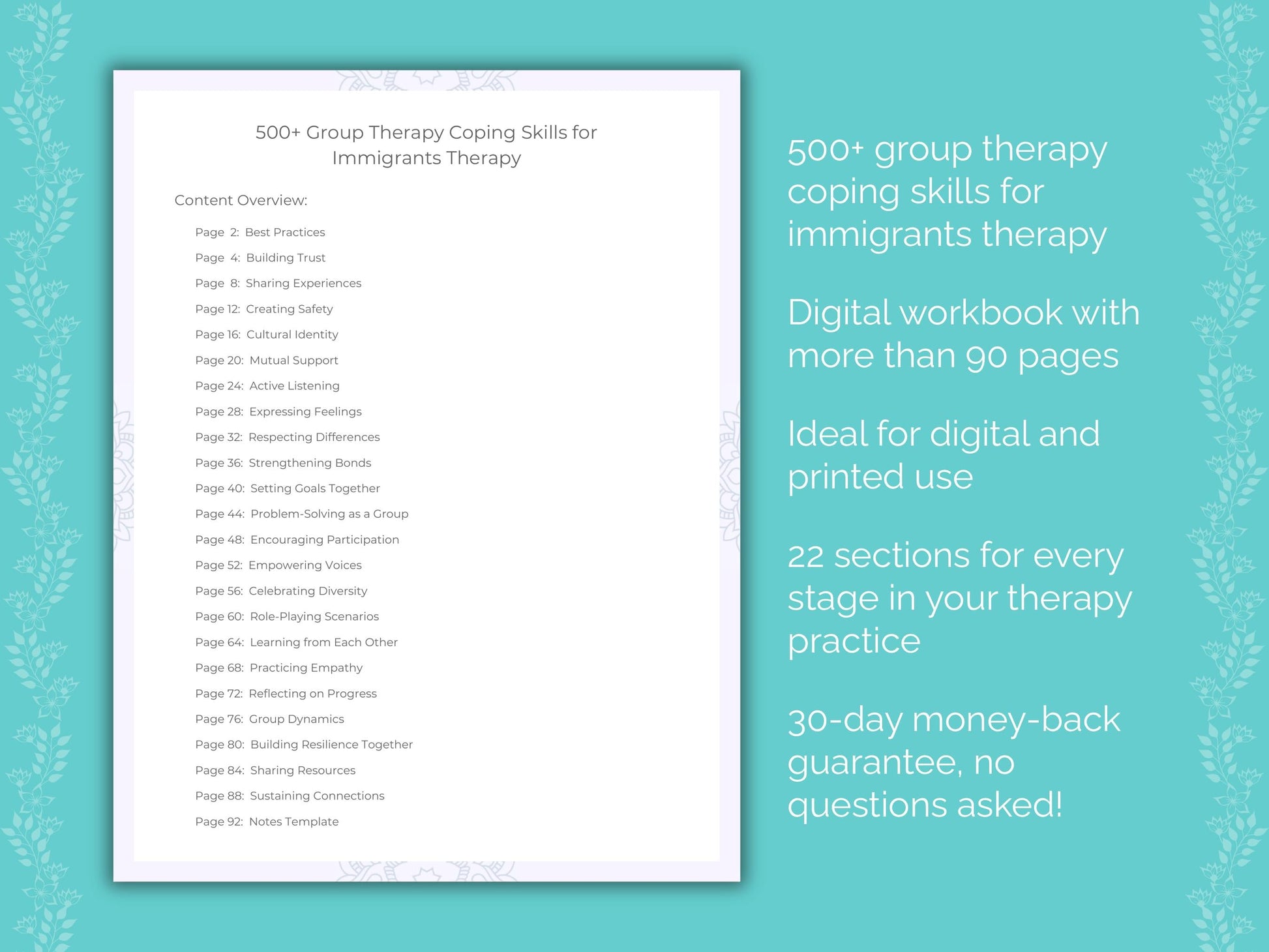 Immigrants Group Therapy Therapist Worksheets