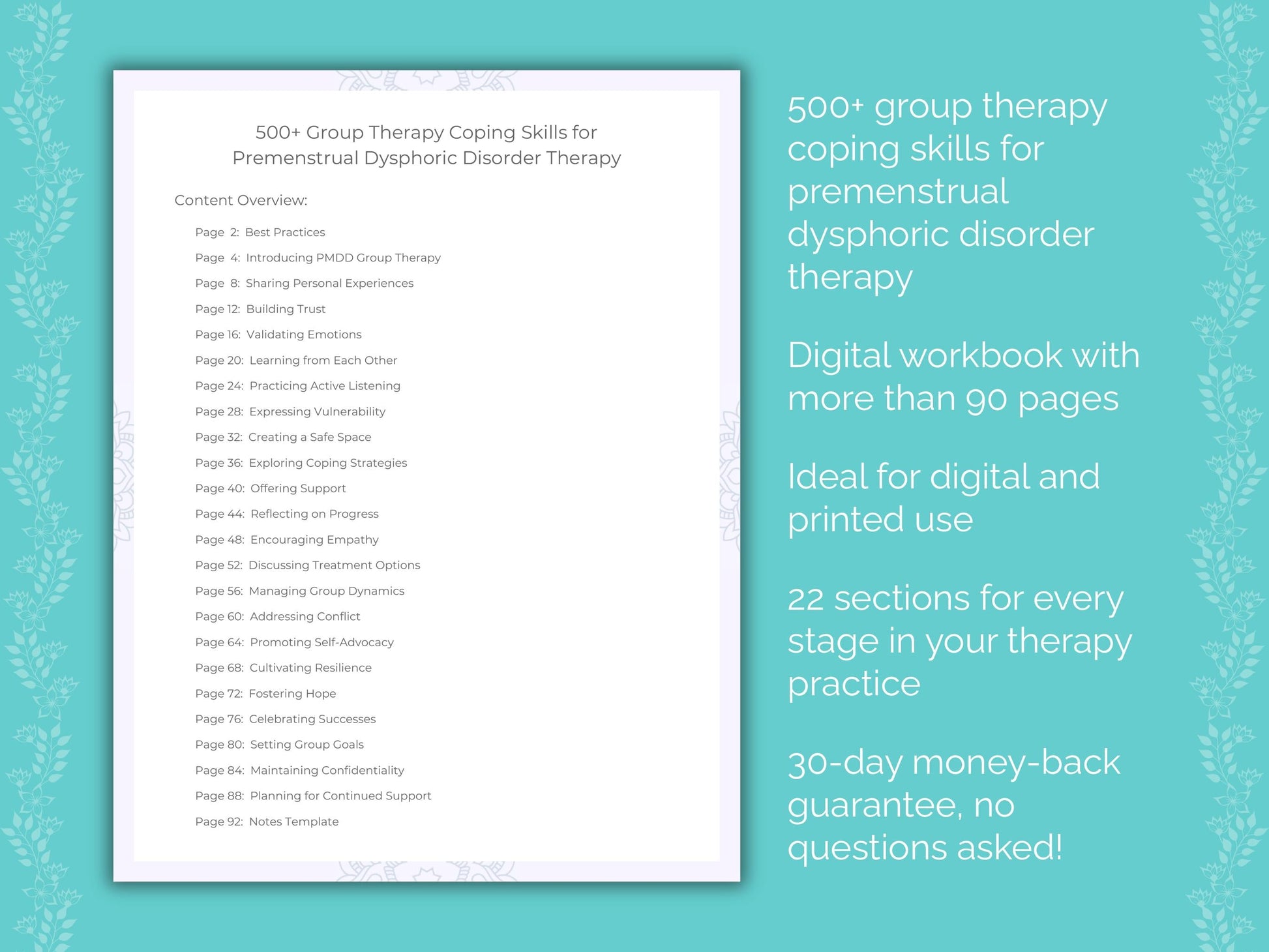 Premenstrual Dysphoric Disorder Group Therapy Therapist Worksheets