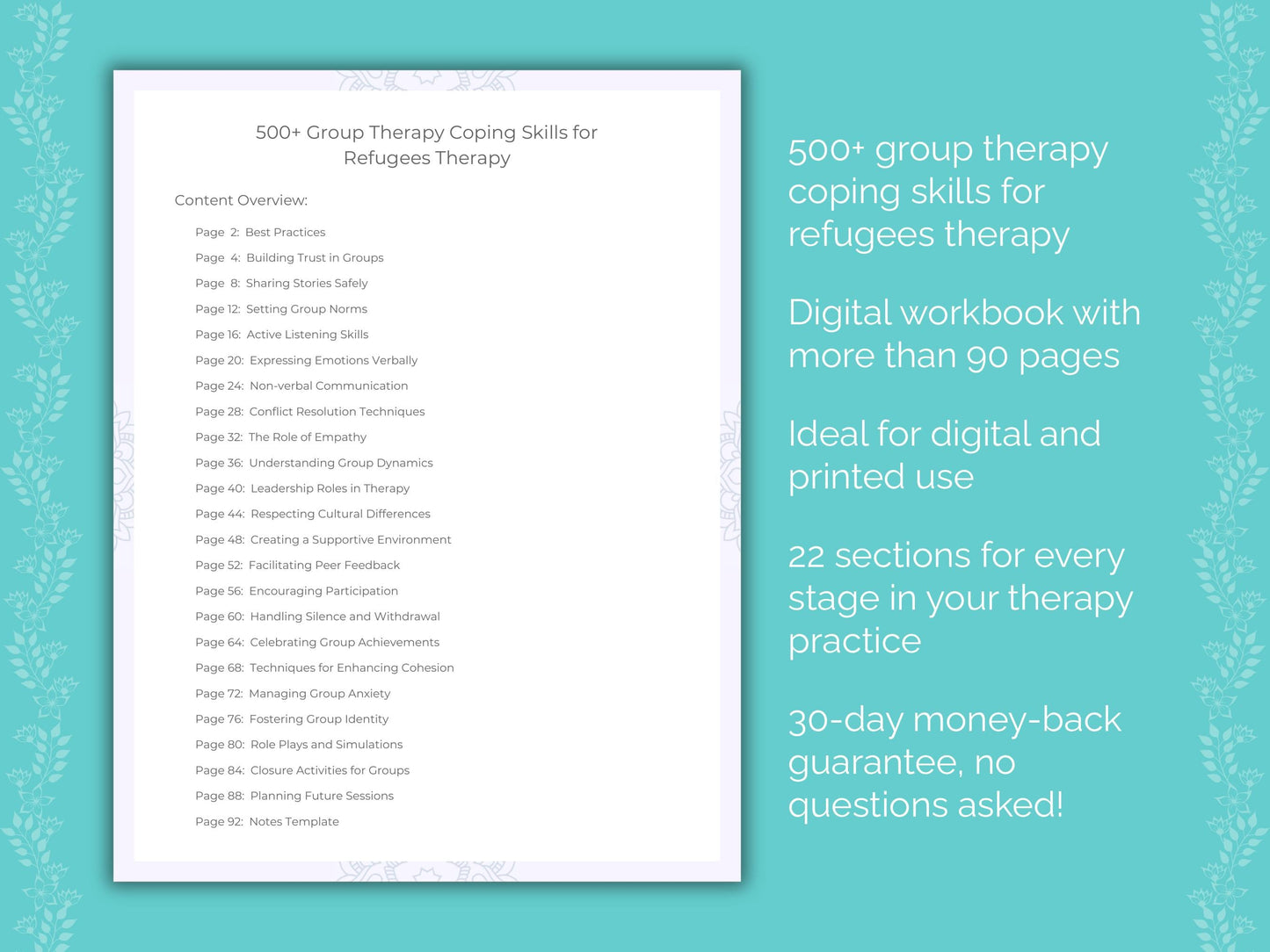 Refugees Group Therapy Therapist Worksheets