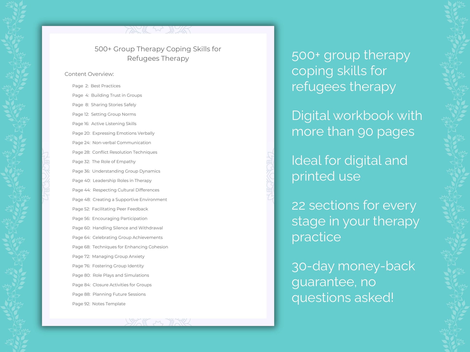 Refugees Group Therapy Therapist Worksheets