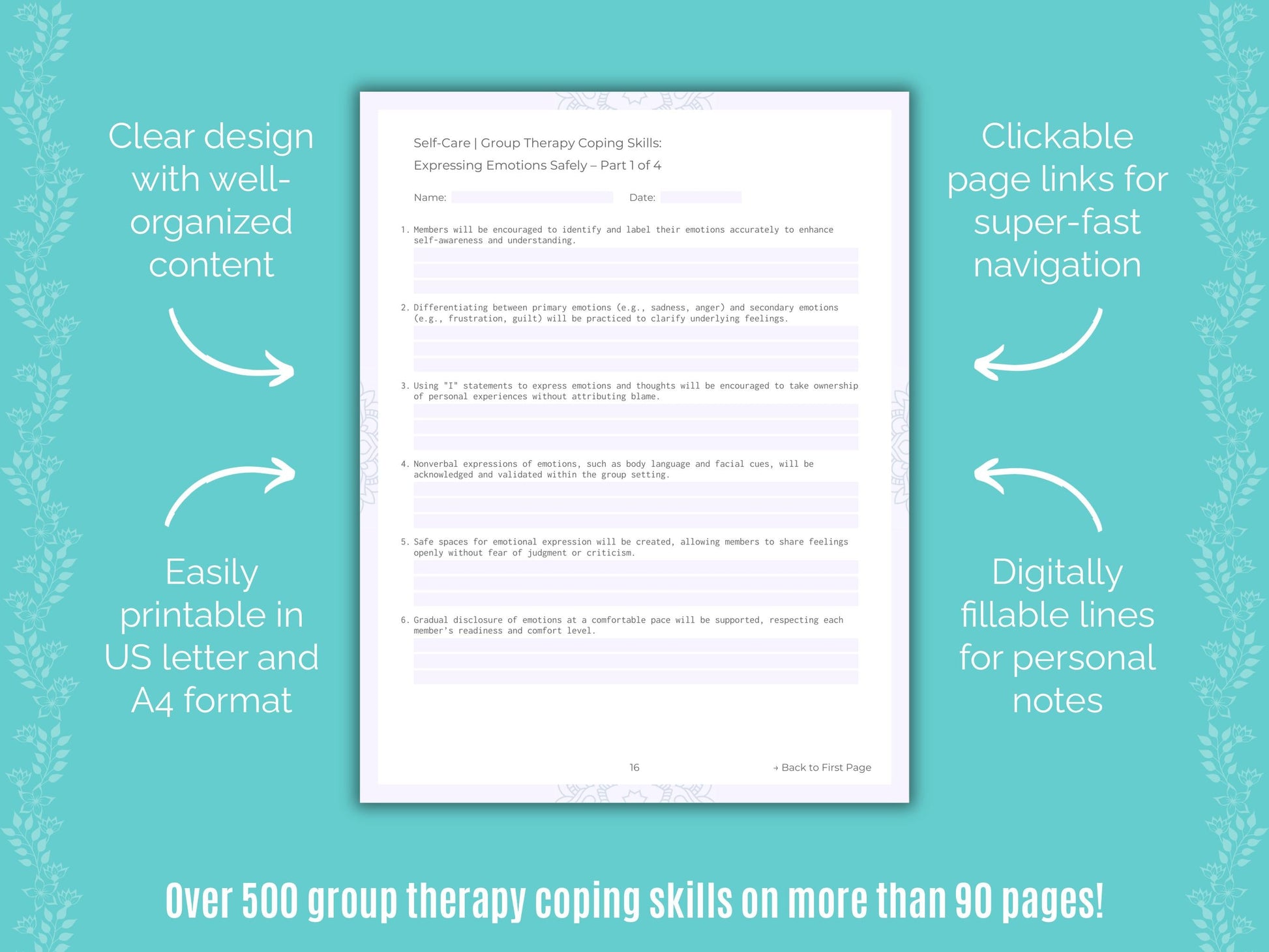 Self-Care Group Therapy Counseling Templates