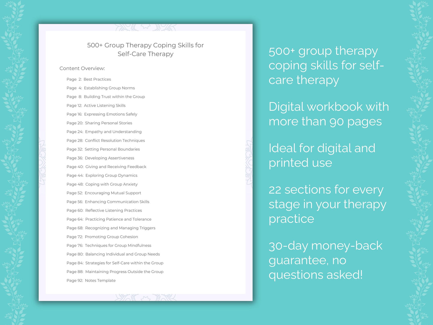 Self-Care Group Therapy Therapist Worksheets