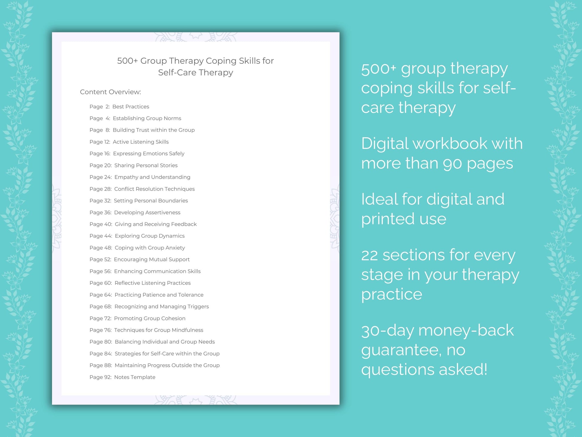 Self-Care Group Therapy Therapist Worksheets
