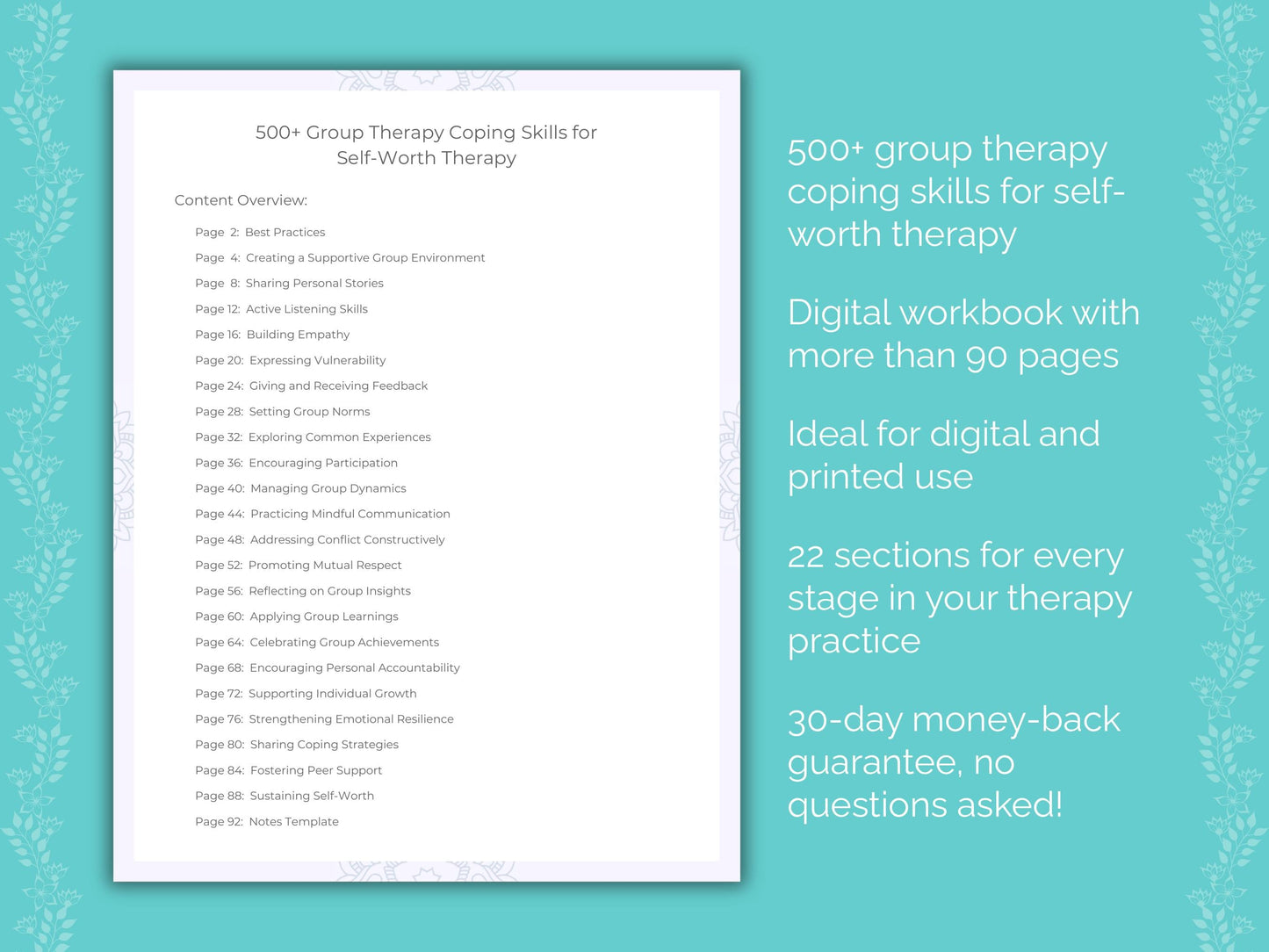 Self-Worth Group Therapy Therapist Worksheets